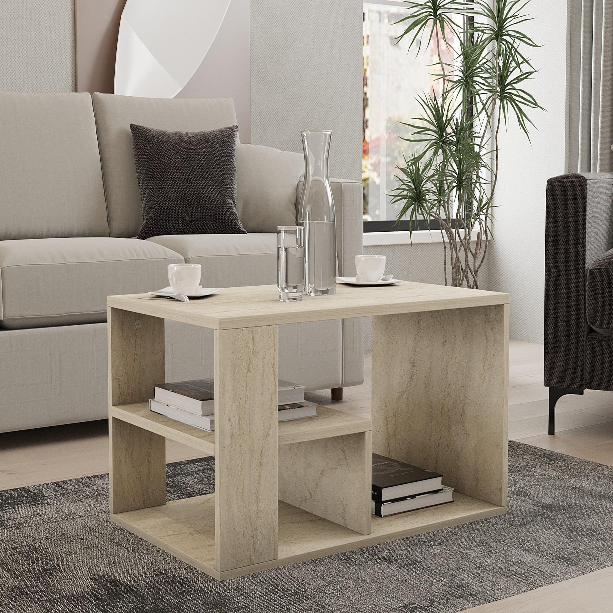 Voir la diapositive 2 : Habitat et Jardin Table basse en bois  eros  - 80 x 40 x 50 cm - travertin