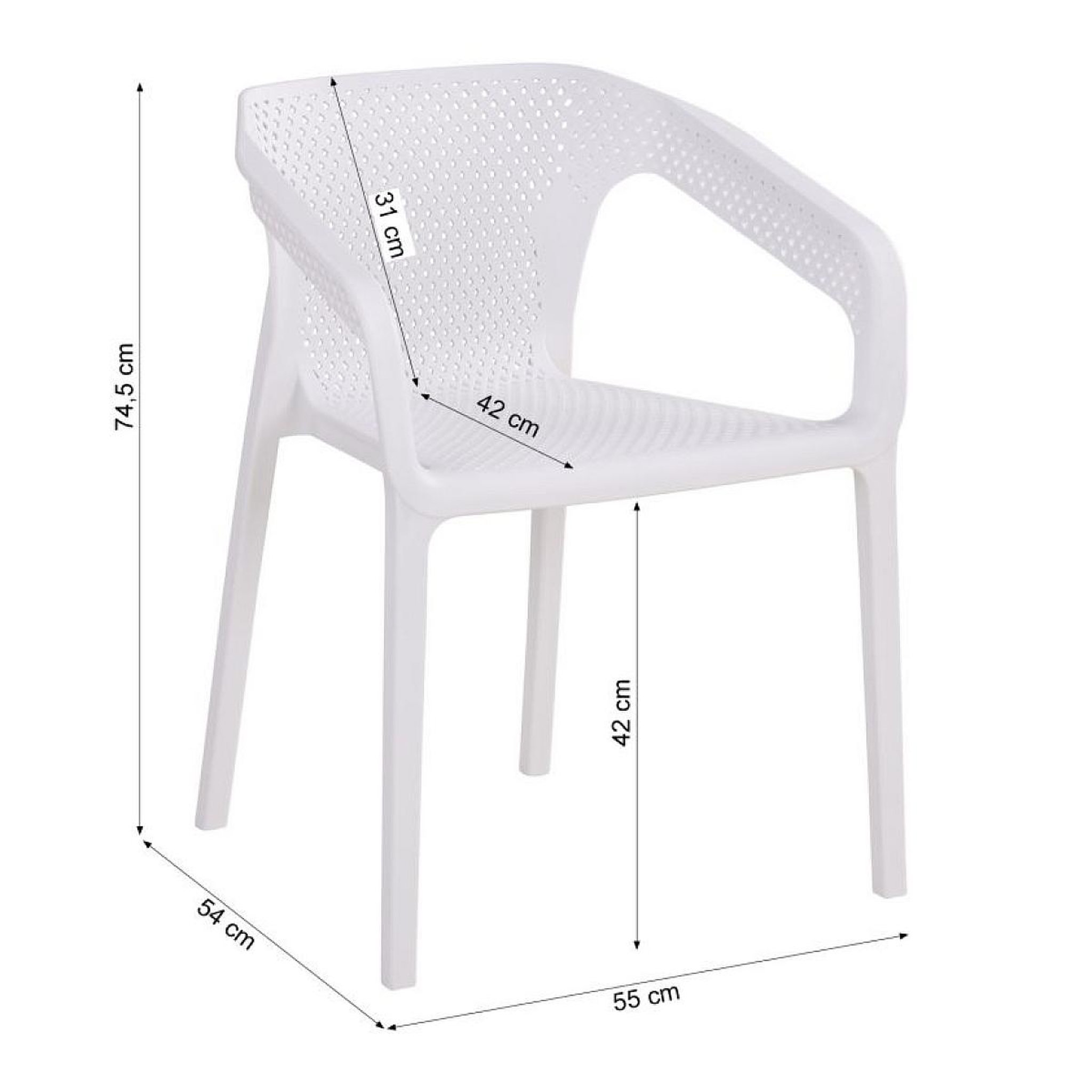Voir la diapositive 3 : HomeStyle4U Lot de 4 chaises jardin en blanc