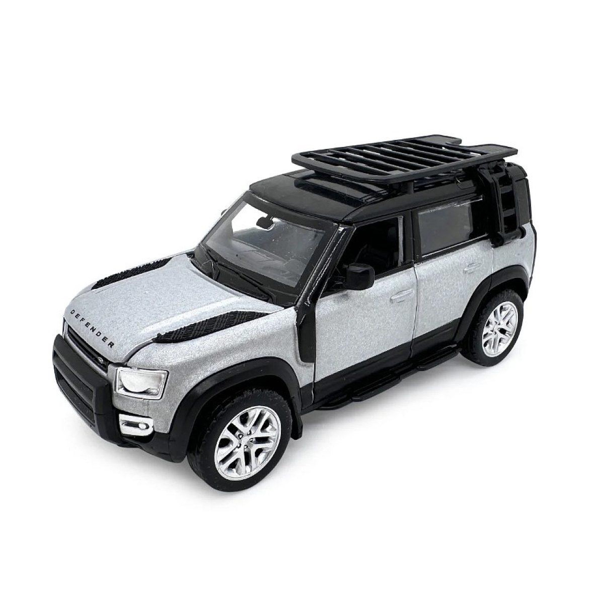 Jamara Land rover defender 110 miniature 1:43 argent 2en1