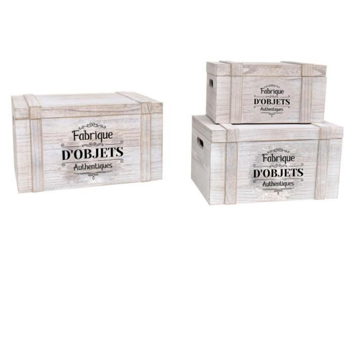 Paris Prix Lot de 3 Cagettes en Bois  Malle Creuse  42cm Blanc