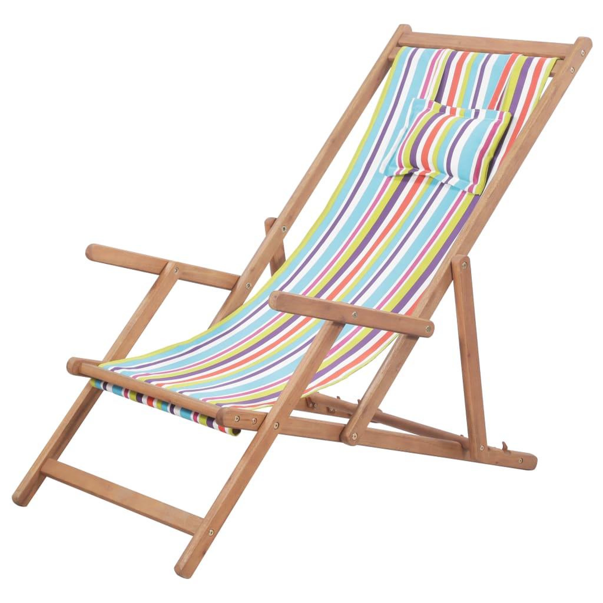 Voir la diapositive 1 : VIDAXL Chaise pliable de plage Tissu et cadre en bois Multicolore