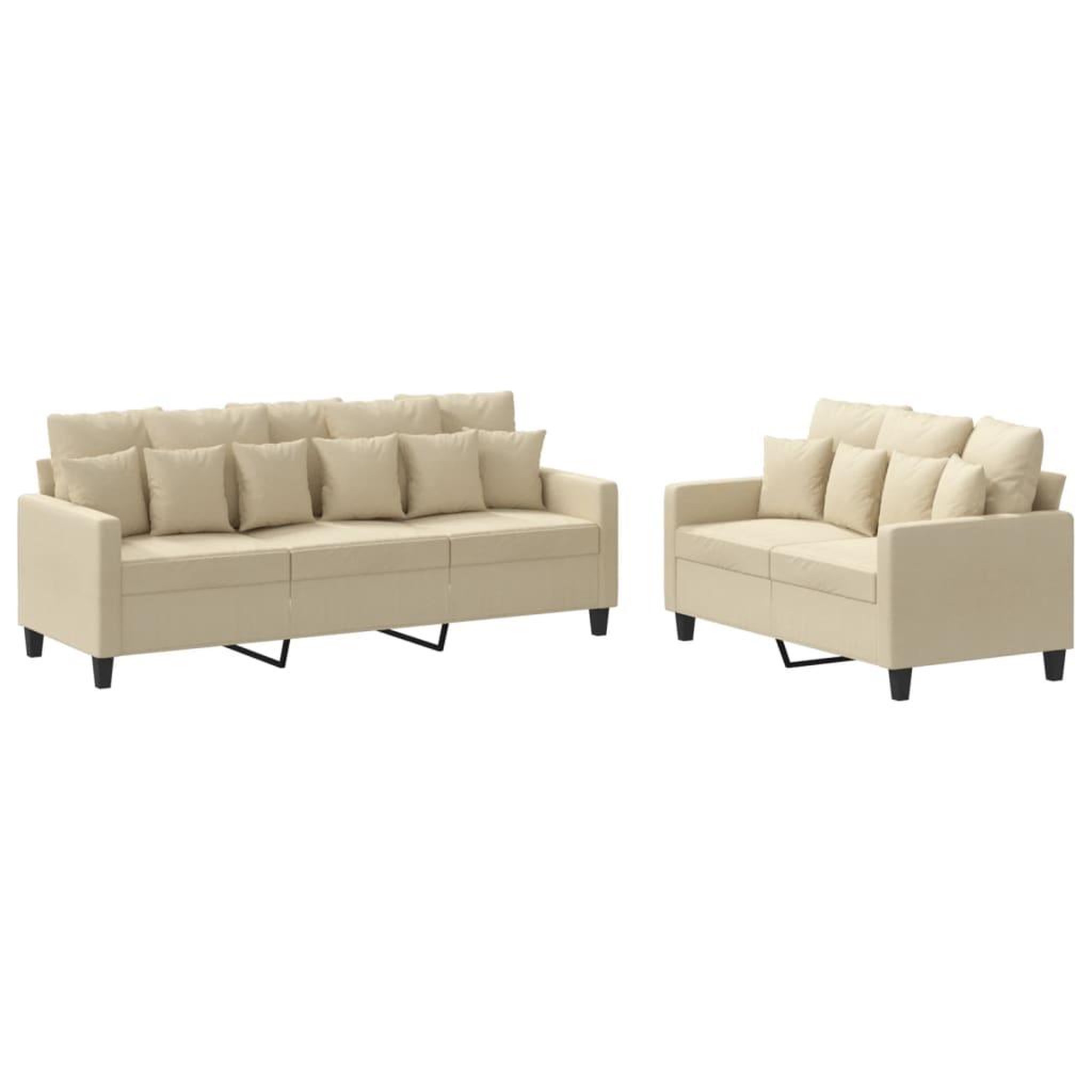 Voir la diapositive 2 : VIDAXL Ensemble de canapes 2 pcs avec coussins Creme Tissu