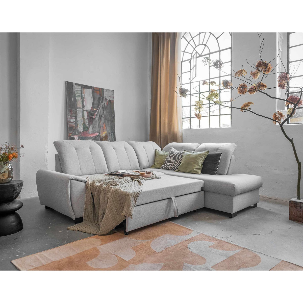 BEST MOBILIER Paul - canapé d'angle droit - 5 places - convertible avec coffre et têtières - en tissu