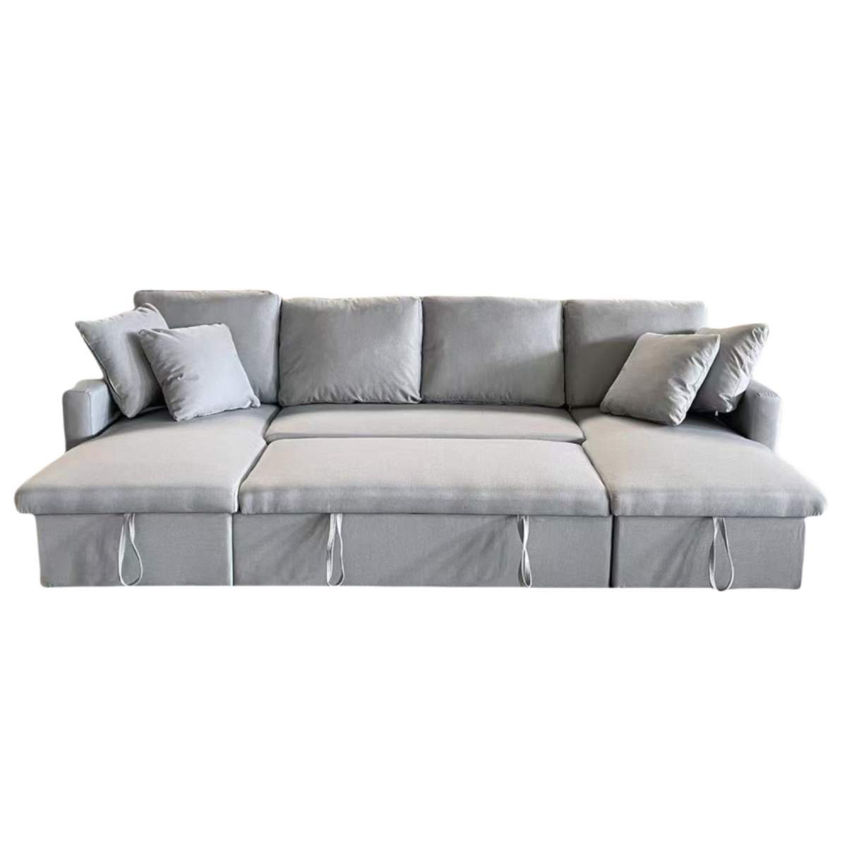 CONCEPT USINE Canapé panoramique convertible 4 places en tissu avec coffre - gris clair MAHÉ