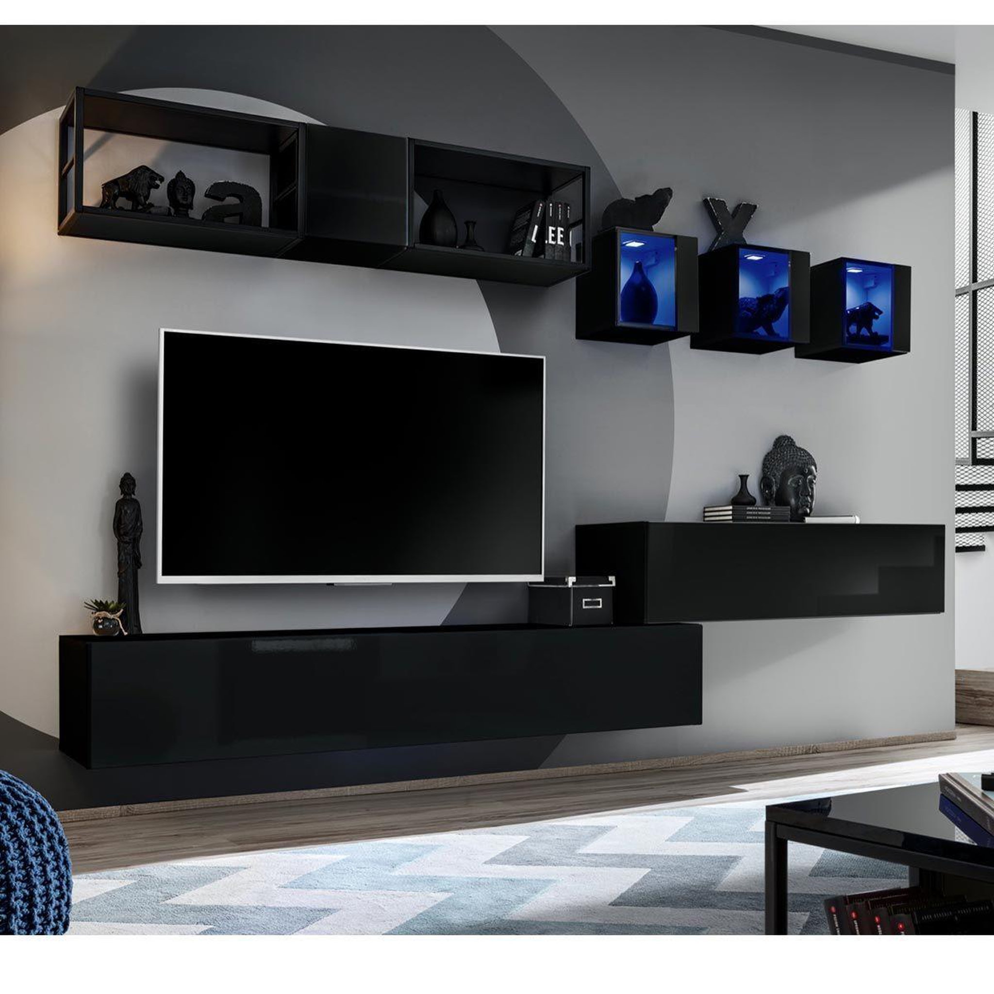 Paris Prix Ensemble meuble tv design  switch iii  280cm noir