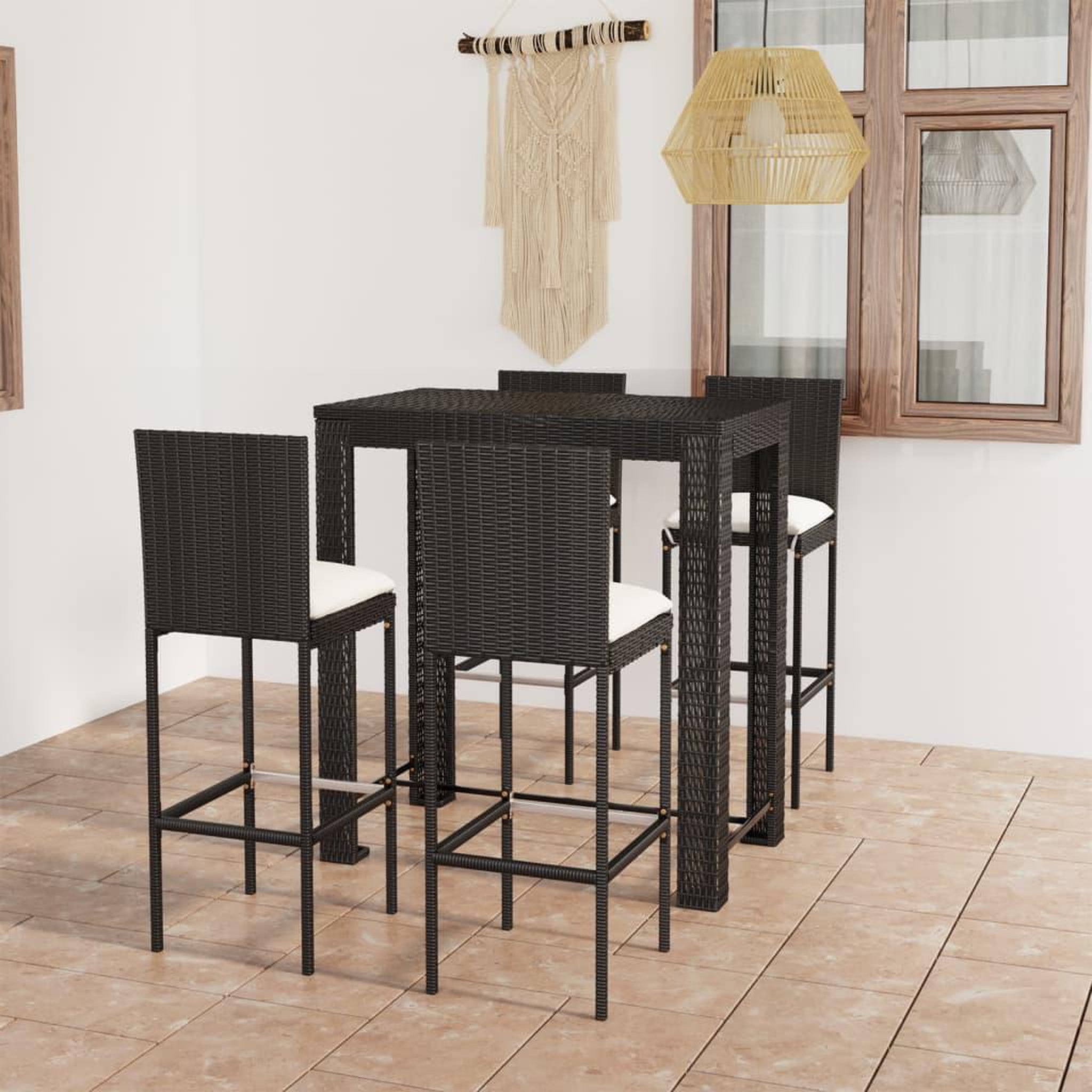 Voir la diapositive 1 : VIDAXL Ensemble de bar d'exterieur 5 pcs coussins Resine tressee Noir