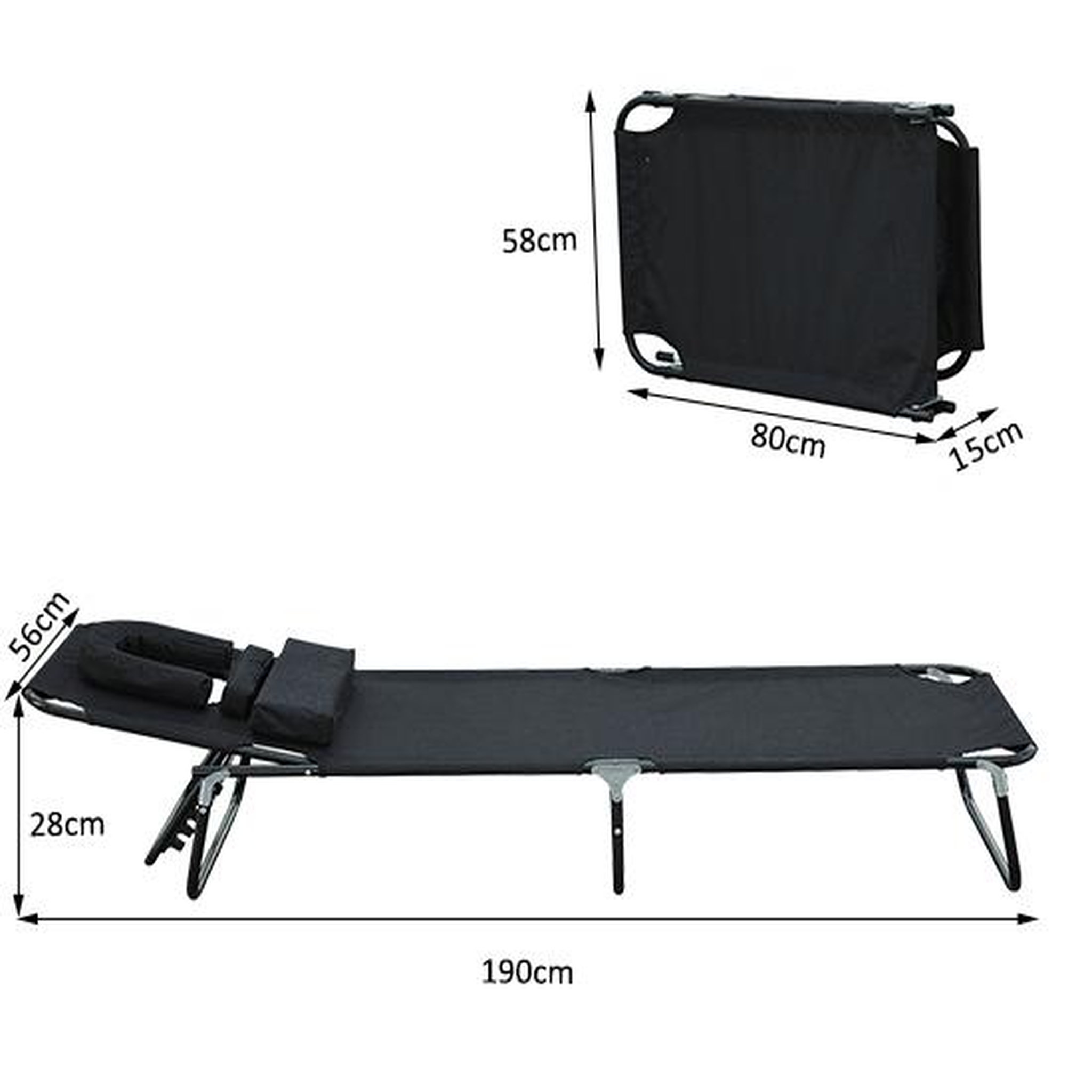 Voir la diapositive 3 : HOMCOM Transat de jardin chaise longue pliante bain de soleil pour lecture noir