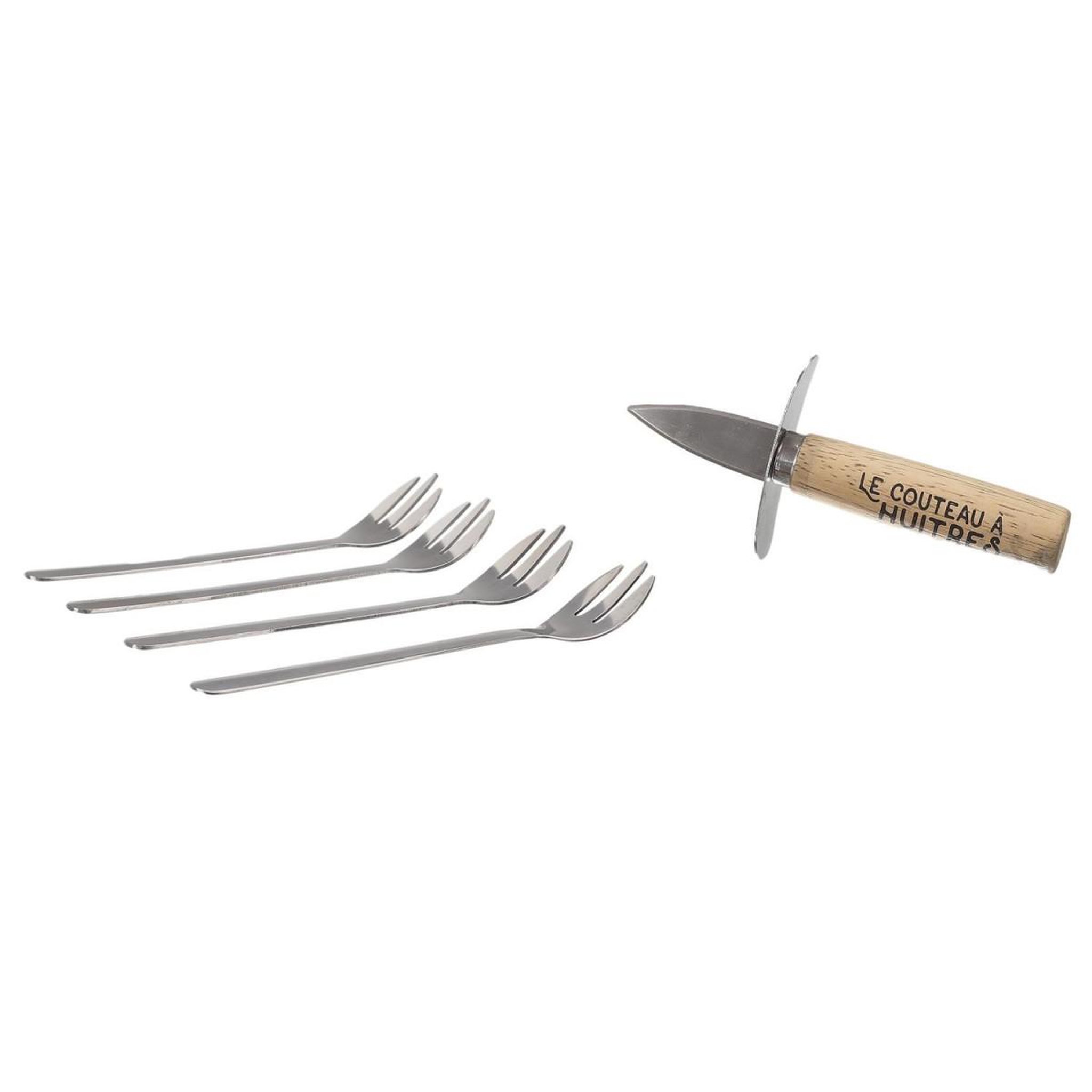 Voir la diapositive 2 : COOK CONCEPT Coffret huîtres  couteau & 4 fourchettes  14cm naturel