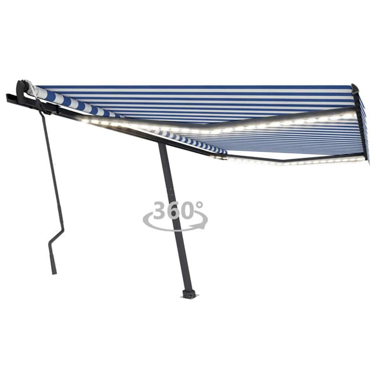 VIDAXL Auvent manuel retractable avec LED 400x300 cm Bleu et blanc