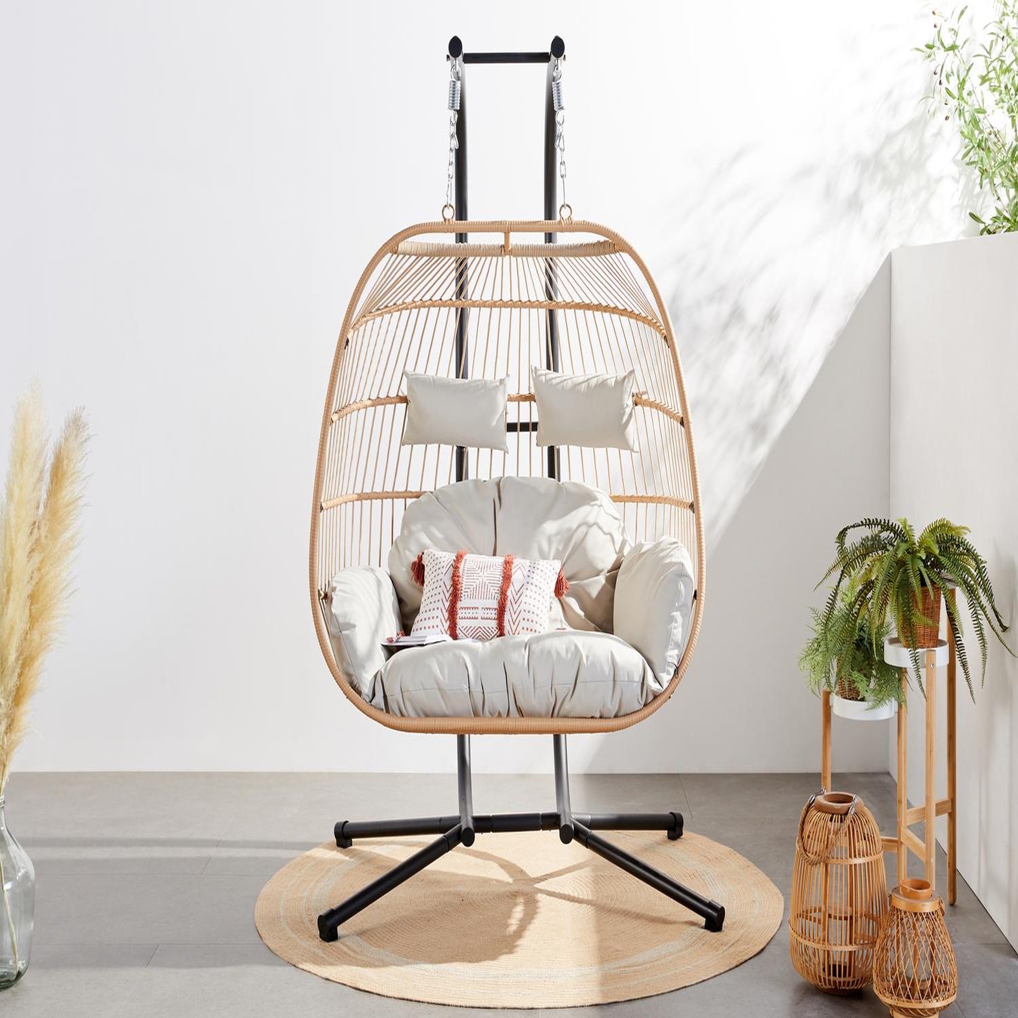 Voir la diapositive 4 : CONCEPT USINE Fauteuil suspendu 2 places effet rotin faro