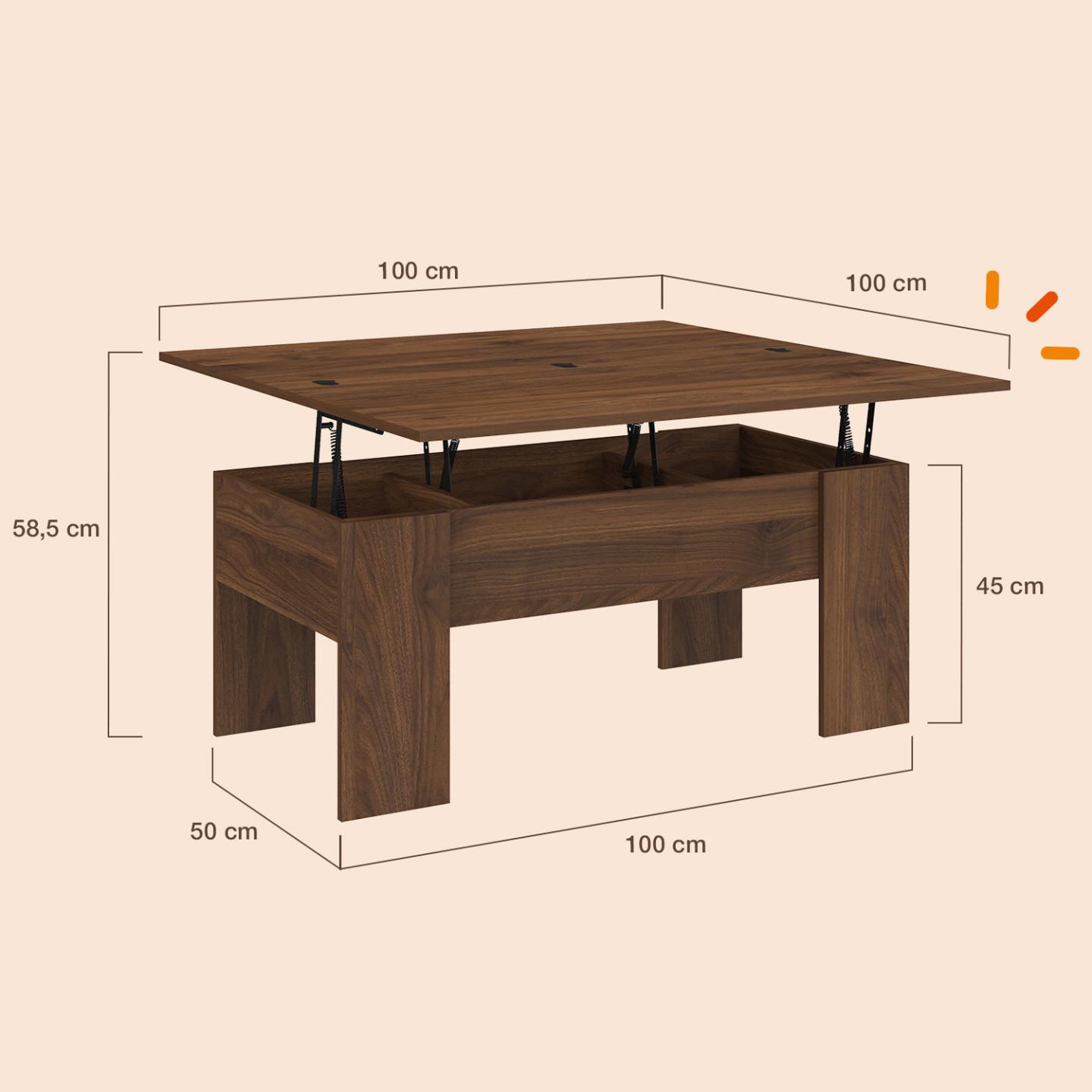 Voir la diapositive 4 : ID MARKET Table basse plateau relevable rectangulaire convertible en table à manger TARA 100 cm bois effet noyer