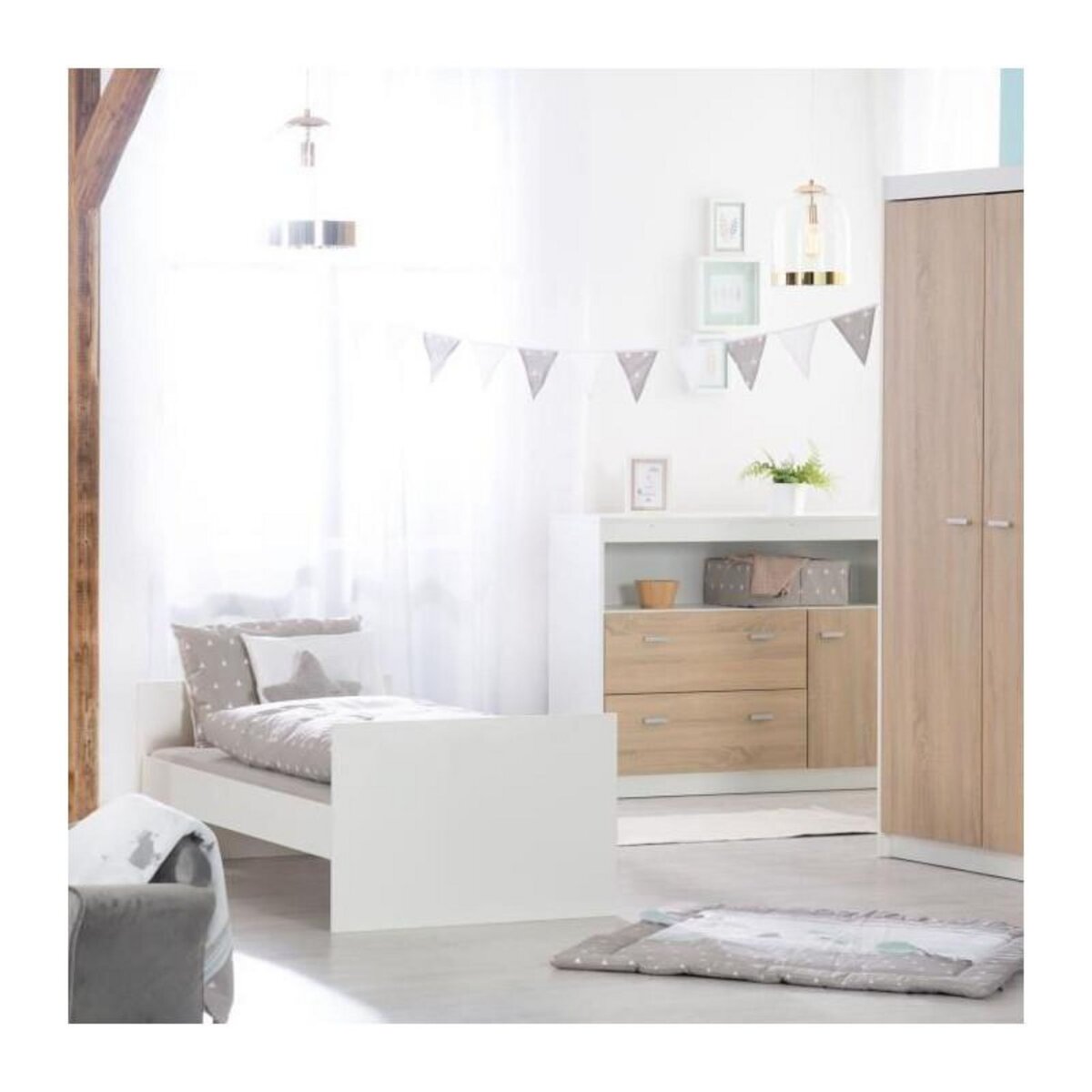 Roba Chambre bébé duo - Lit évolutif 70 x 140 cm + Commode a langer avec plan a langer inclus - ROBA - Bicolore blanc / décor che
