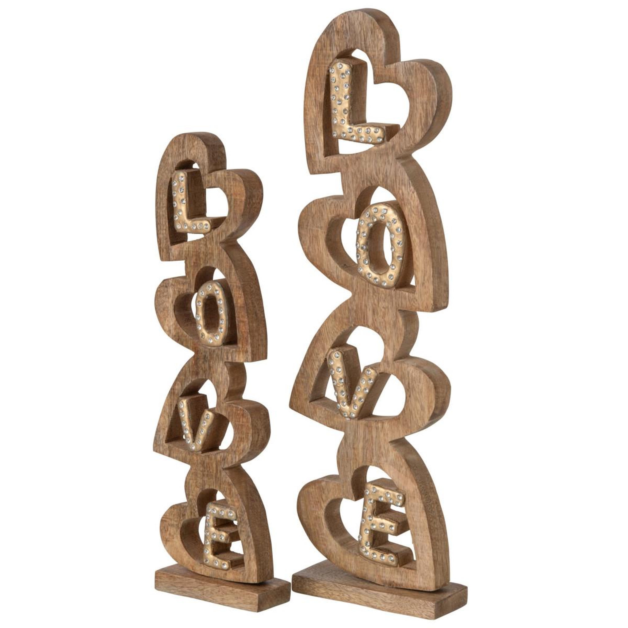 Voir la diapositive 3 : J-LINE Mot déco à poser cœurs  love  52cm naturel & doré