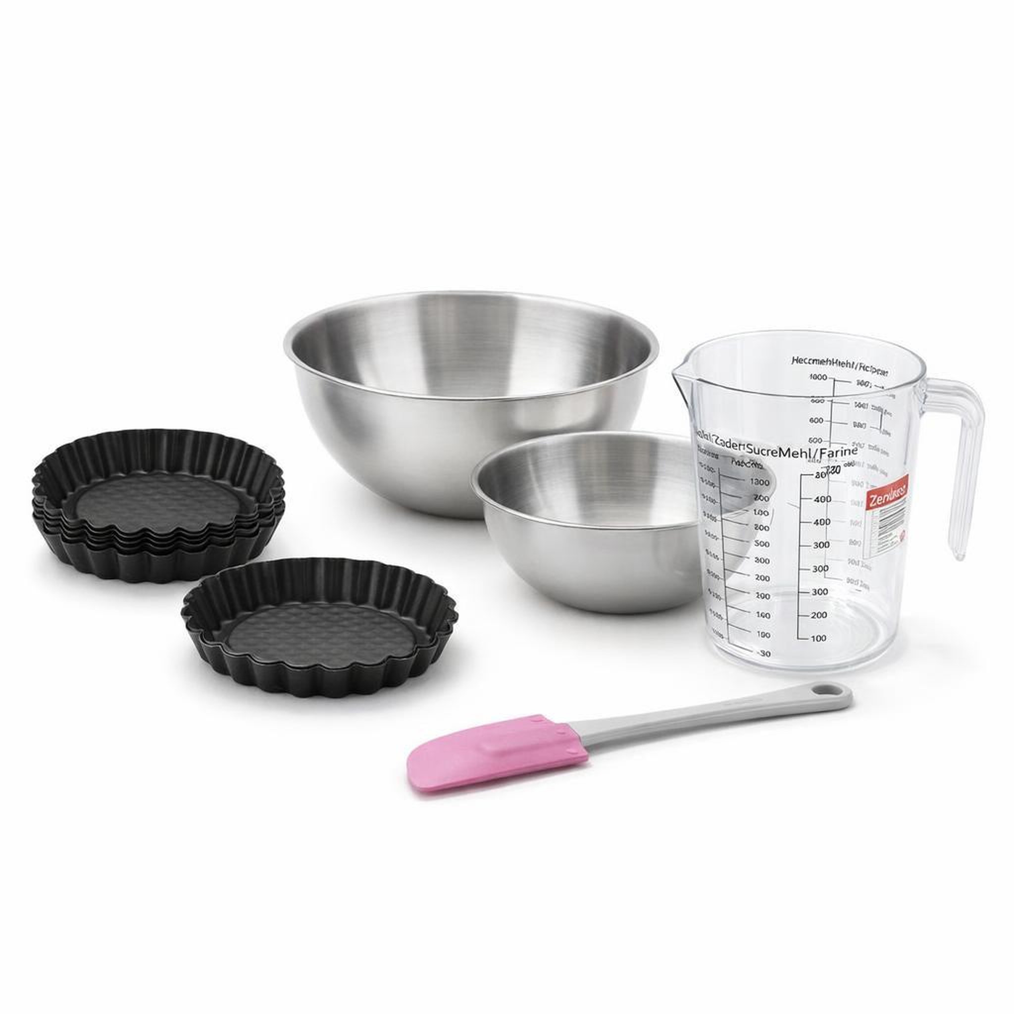 ZENKER Set de 10 ustensiles de pâtisserie avec 6 moules à gâteaux 2 bols spatule et verre doseur black metallic black mettallic zenker  black mettallic