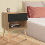 Voir la diapositive 2 : ID MARKET Lot de 2 tables de chevet EMMIE scandinaves 1 tiroir avec niche hêtre et noir