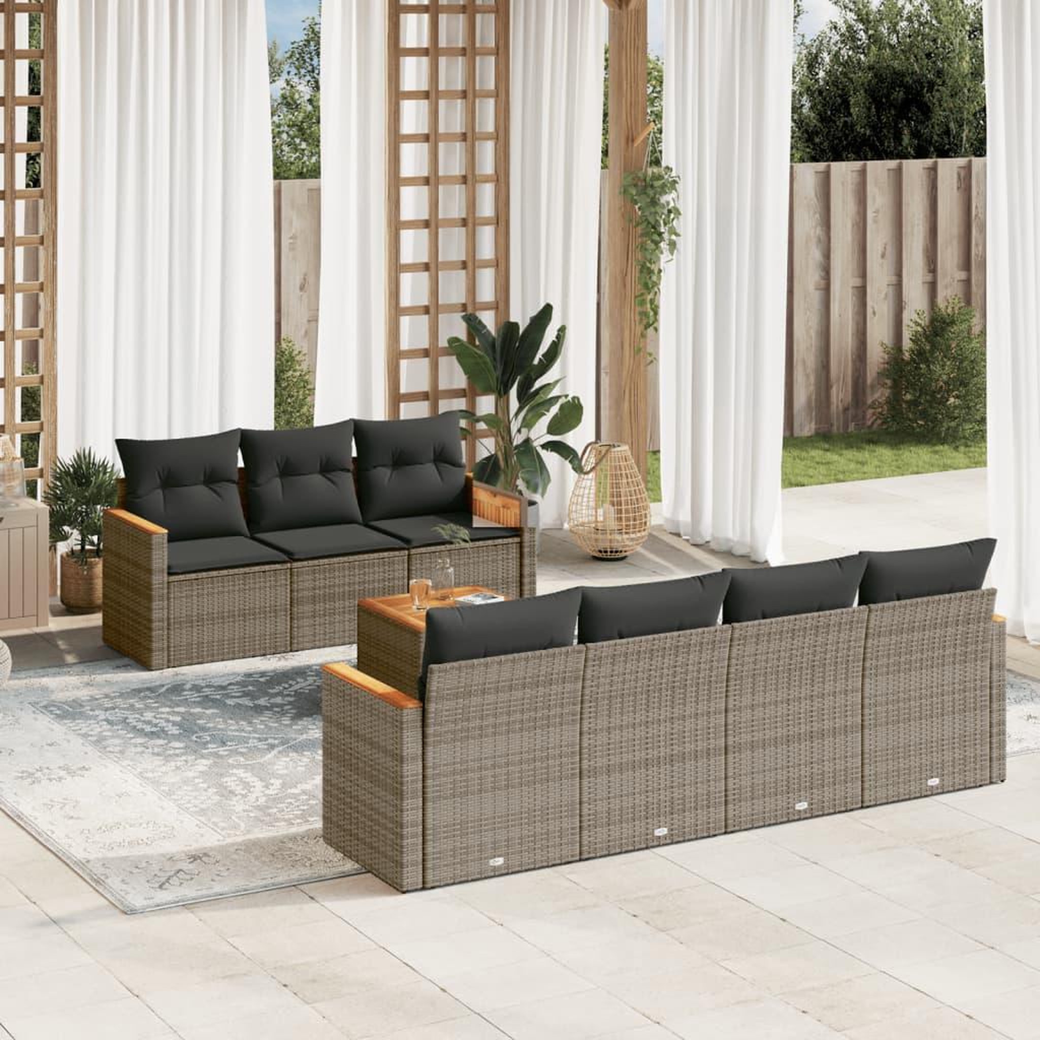 VIDAXL Salon de jardin 8 pcs avec coussins gris resine tressee