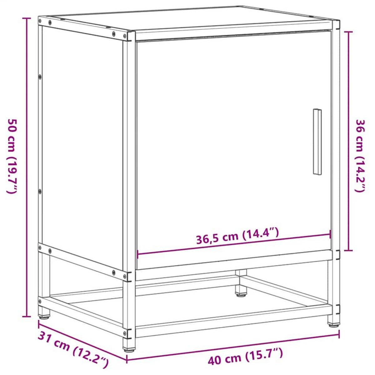 VIDAXL Table de chevet chene fume 40x31x50 cm bois d'ingenierie metal