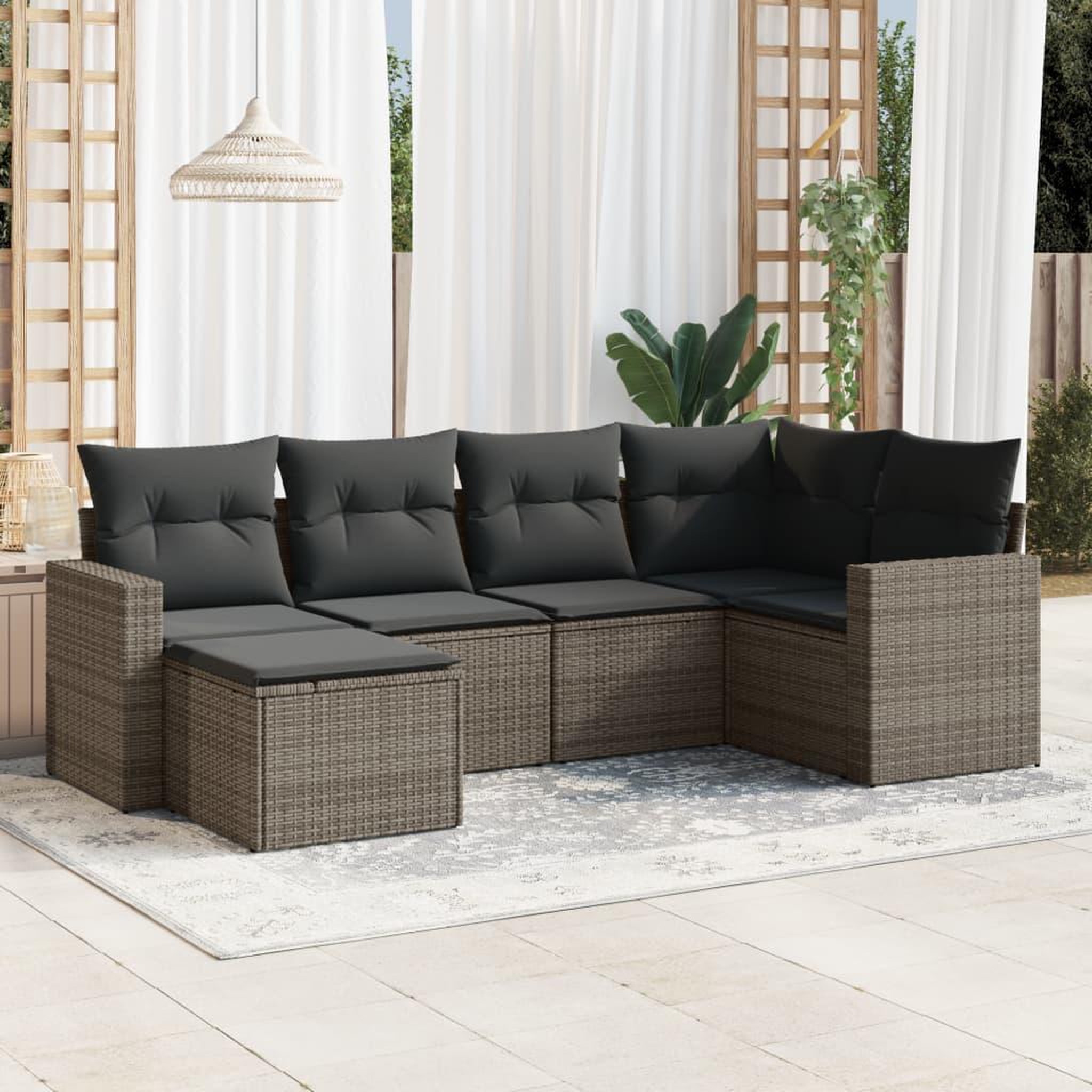 VIDAXL Salon de jardin 6 pcs avec coussins gris resine tressee