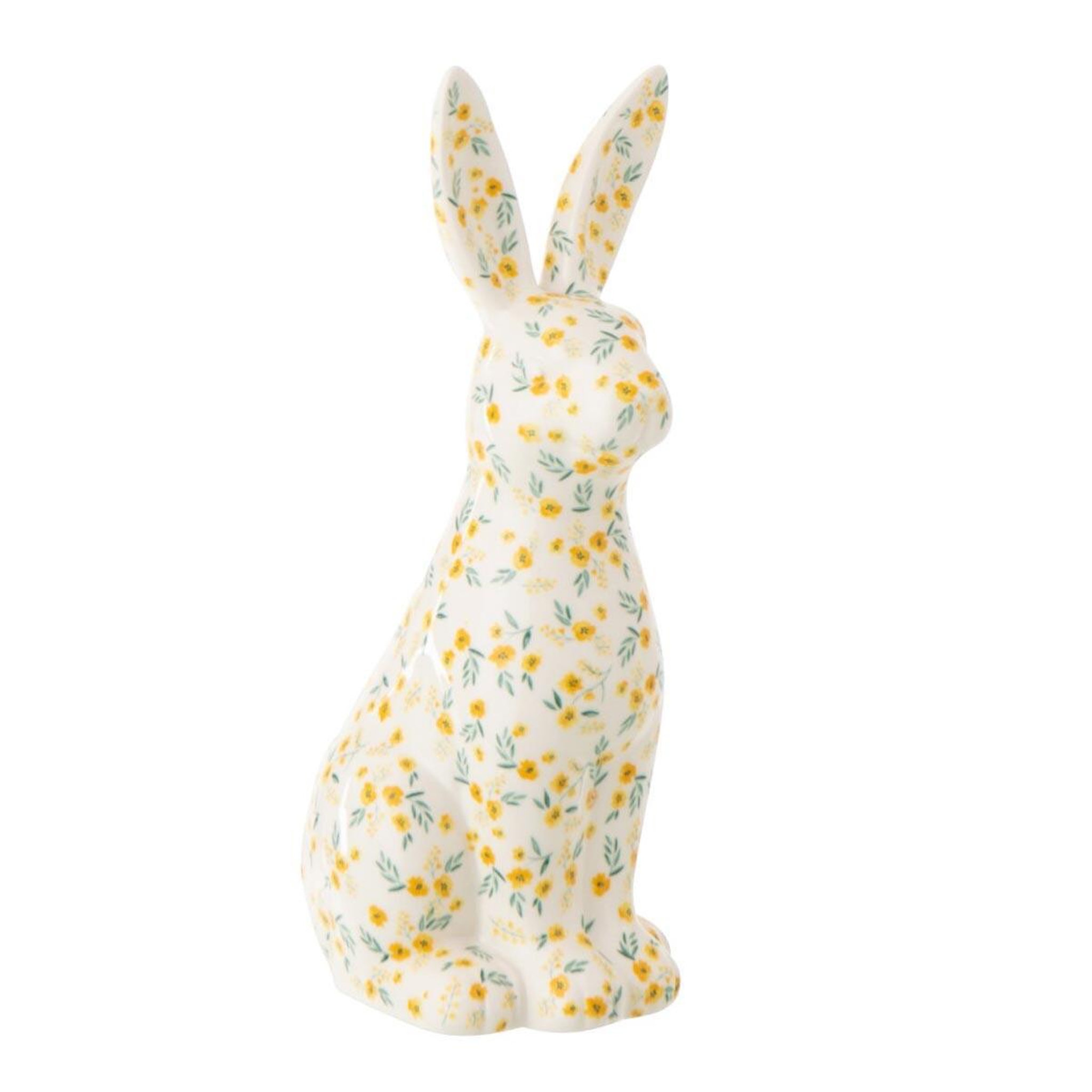 J-LINE Statuette déco lapin fleuri  flora  28cm multicolore