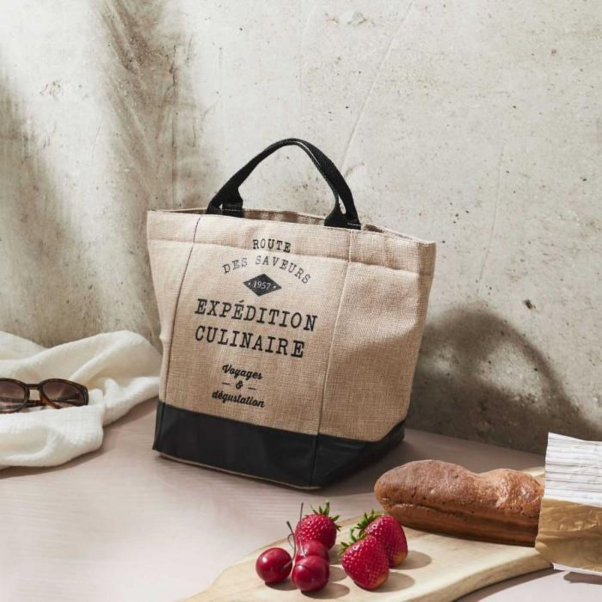 Paris Prix Lunch Bag Fraicheur Isotherme  Effet Jute  25cm Beige