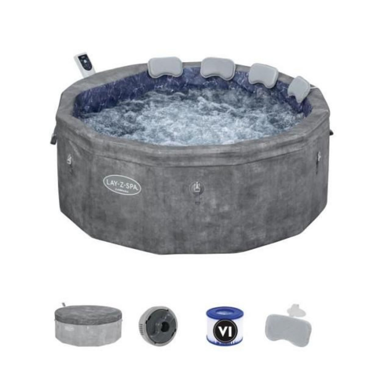 BESTWAY Spa gonflable BESTWAY - Lay-Z-Spa Carrara - 140 airjets - 170 x 65 cm - 4 a 6 places - Rond (couverture, cartouche, 4 appuie-tet