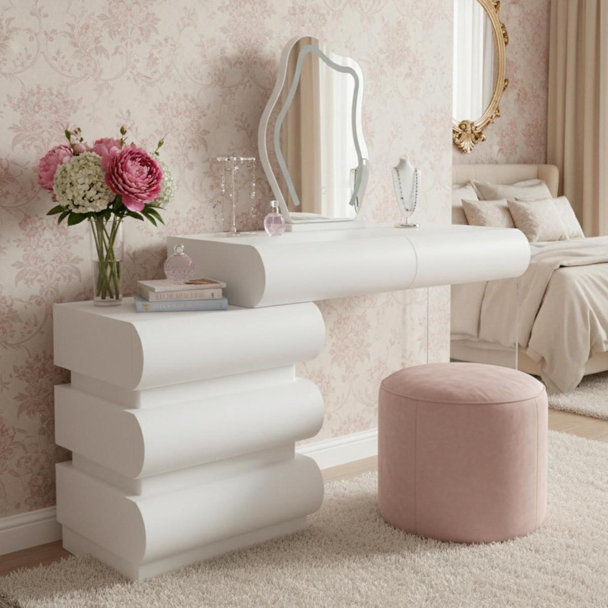Voir la diapositive 6 : Paris Prix Coiffeuse extensible  5 tiroirs  sherazade  101-140cm blanc