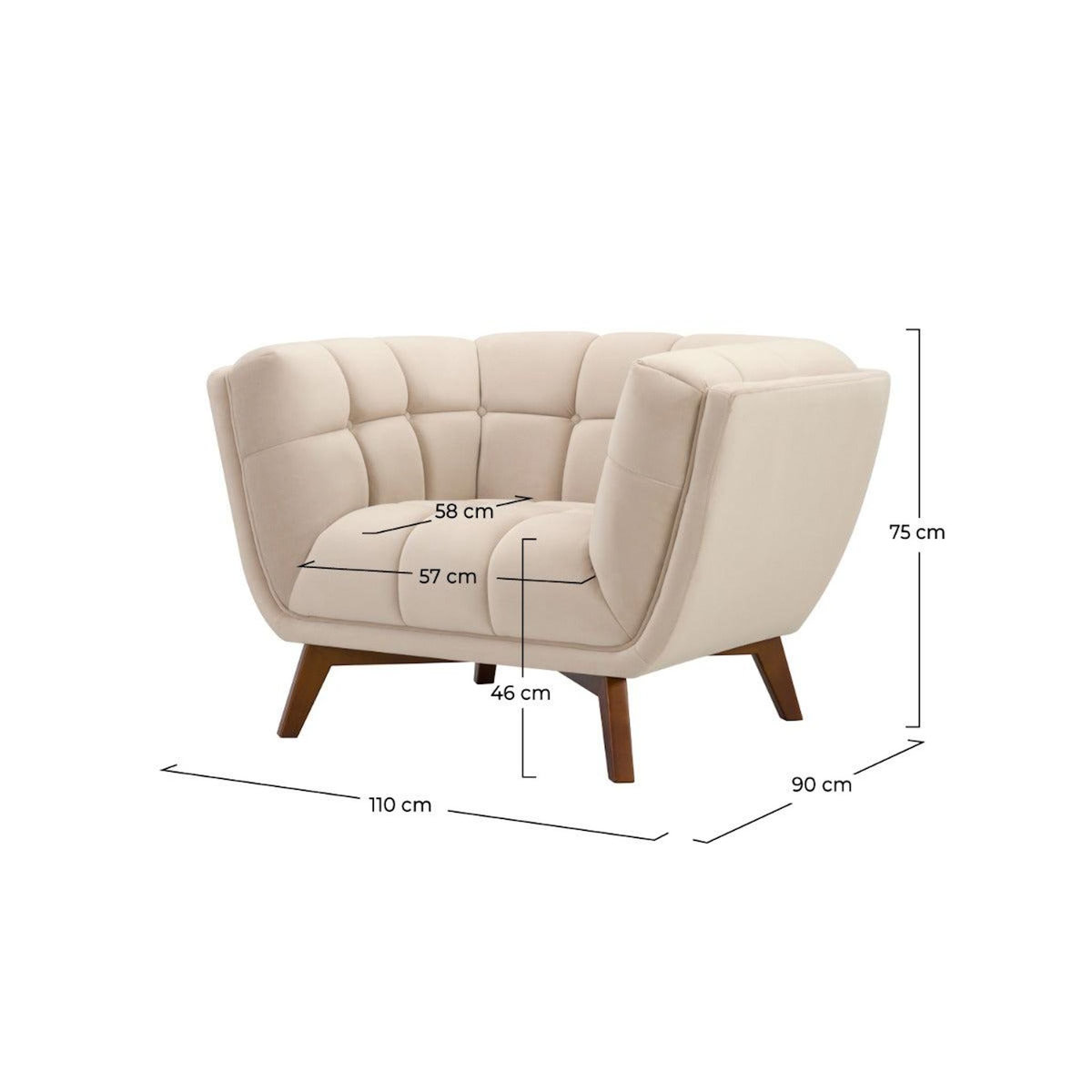 Rendez vous déco Fauteuil en velours beige capitonné-Mona