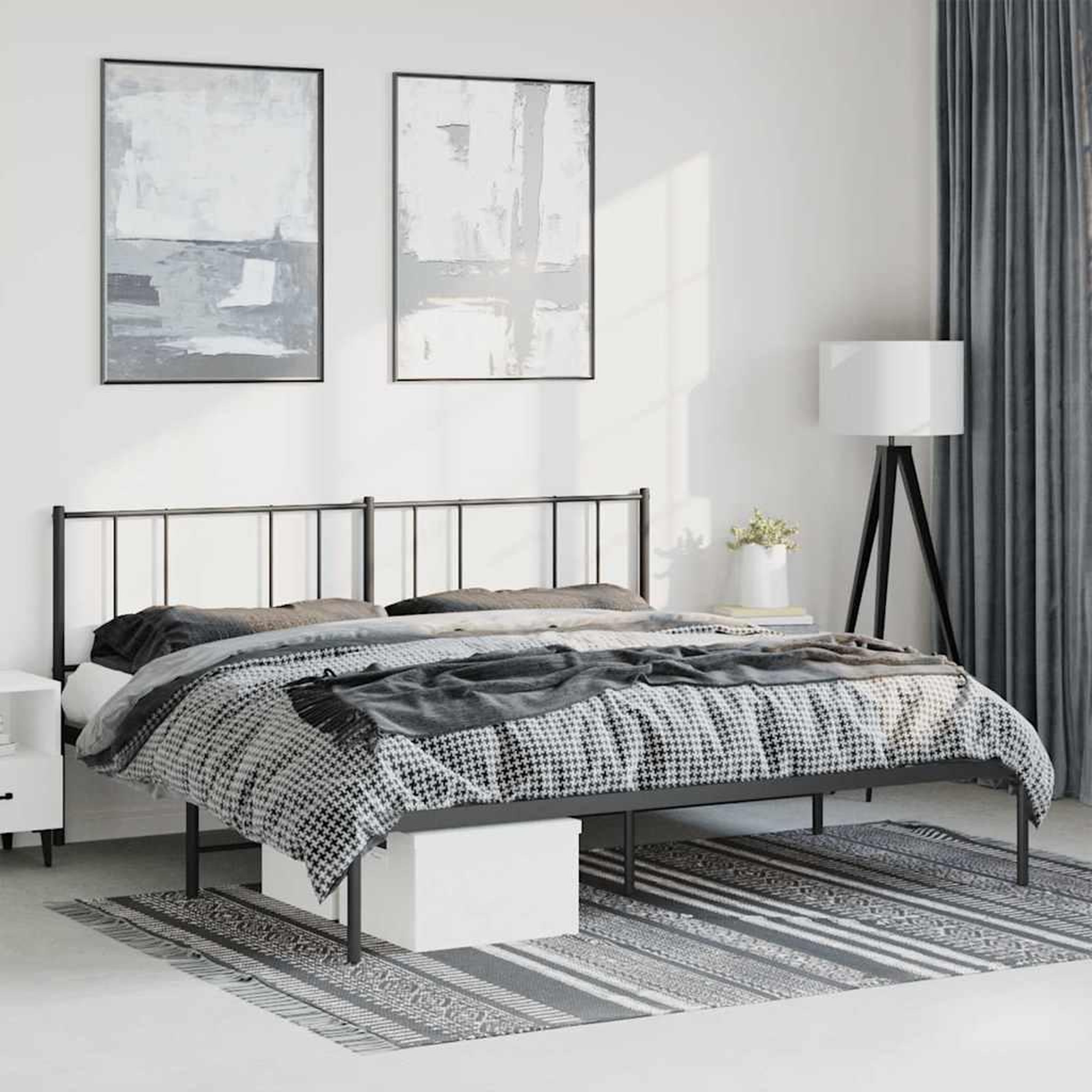 VIDAXL Cadre de lit metal sans matelas avec tete de lit noir 193x203cm