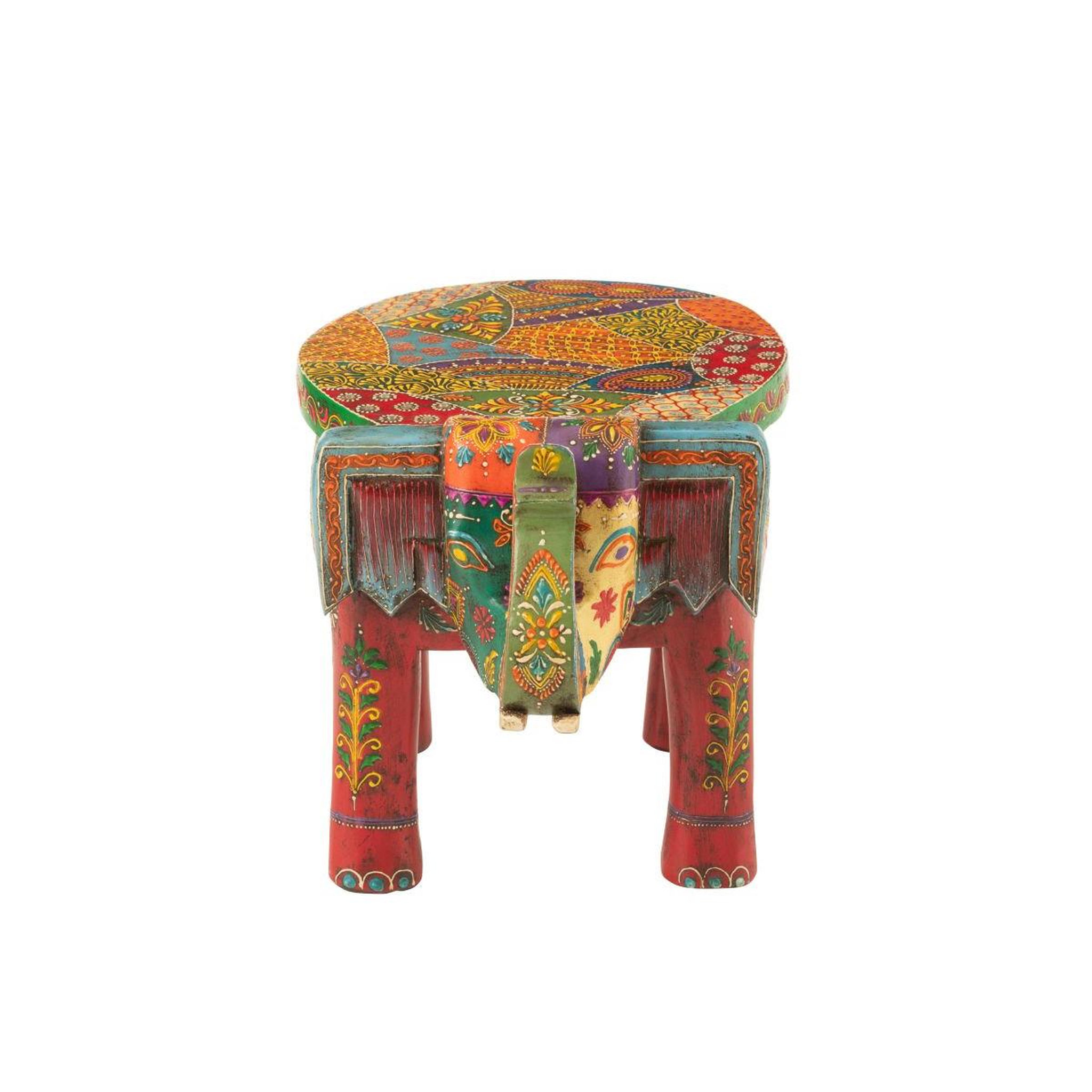 Voir la diapositive 3 : J-LINE Tabouret éléphant en bois  delhi  35cm multicolore