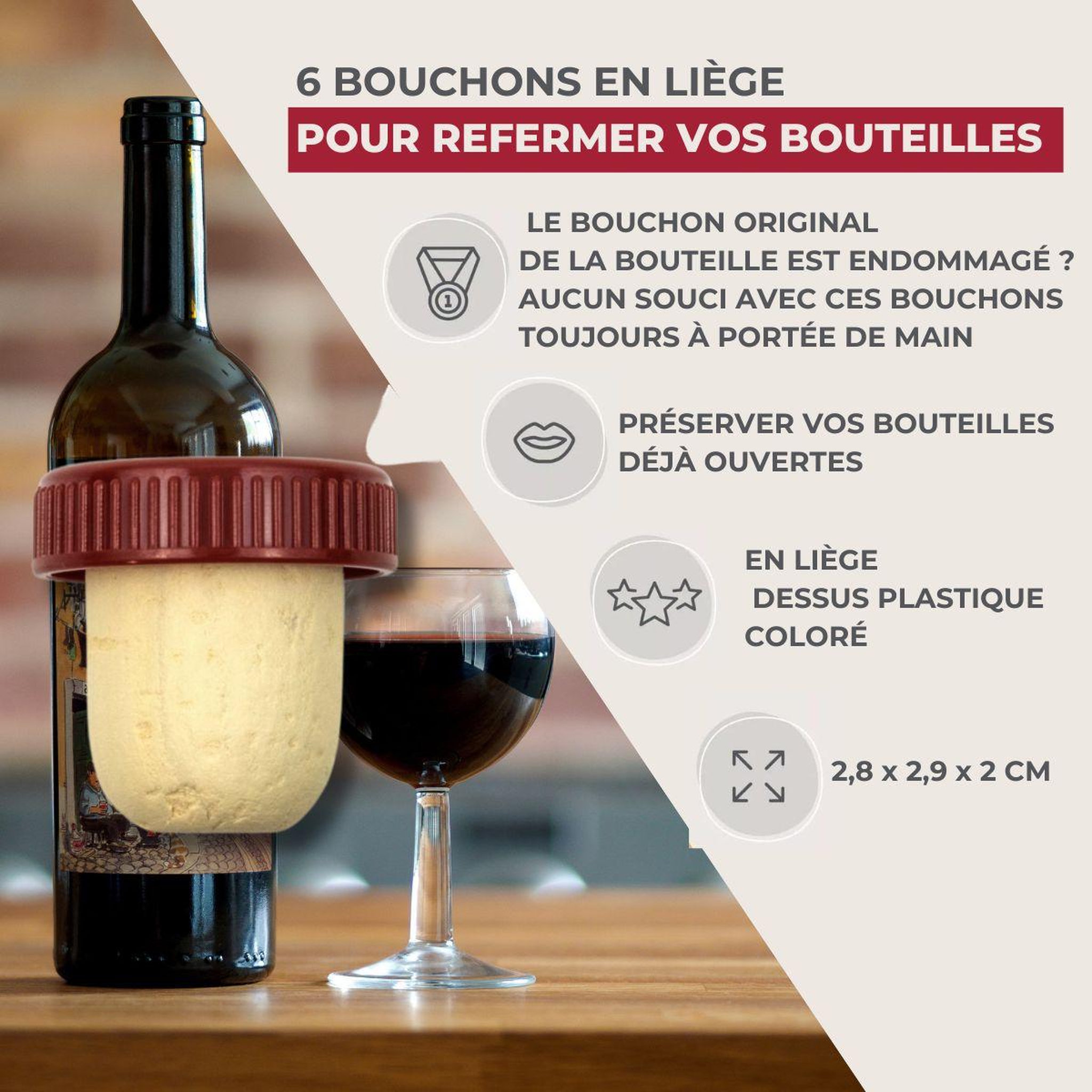 Voir la diapositive 3 : Fackelmann Lot de 6 bouchons de liège fackelmann bar concept