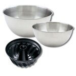 ZENKER Ensemble avec 1 moule à kouglof 22 cm, 1 spatule Zenker et 2 bols à mixer en inox Fackelmann