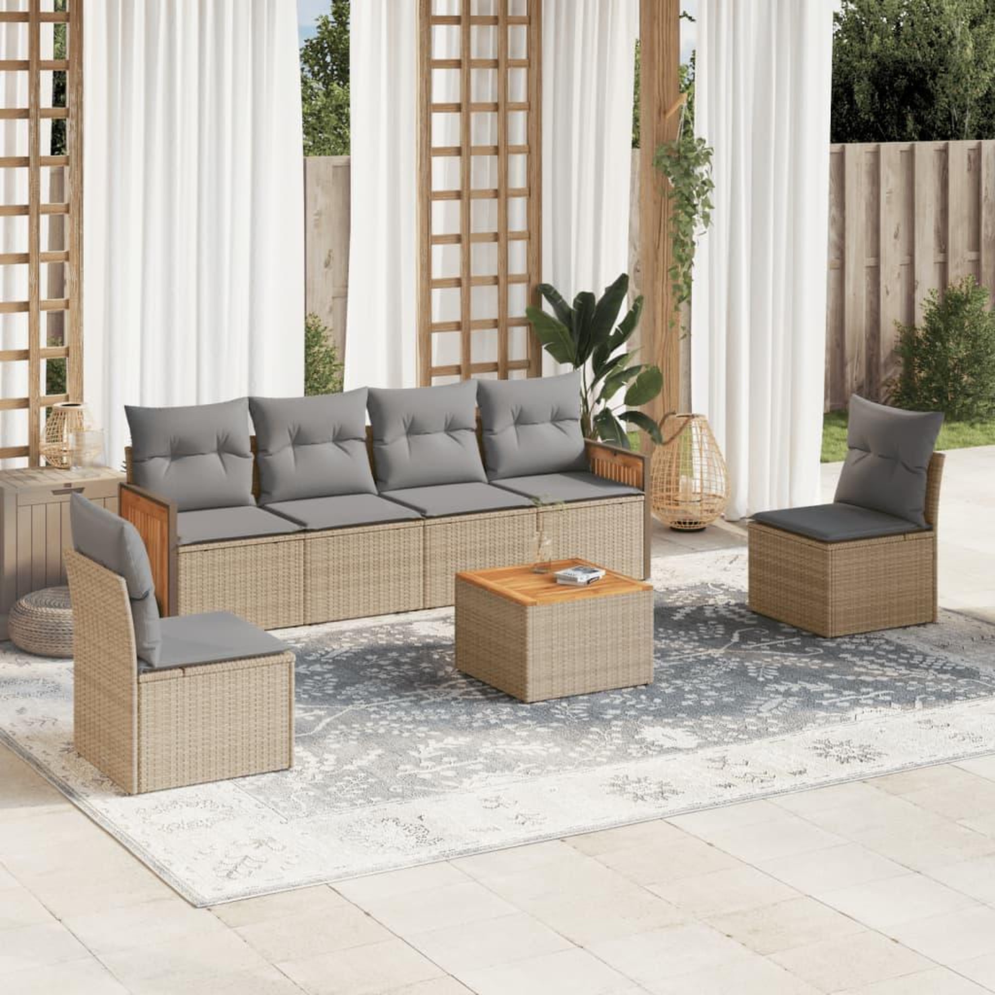 VIDAXL Salon de jardin avec coussins 7 pcs beige resine tressee