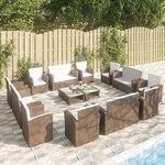VIDAXL Salon de jardin 16 pcs avec coussins Resine tressee Marron