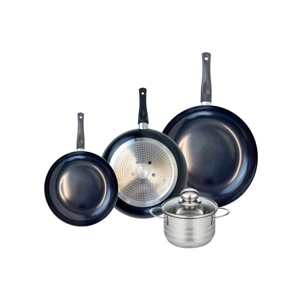 ELO Ensemble de 3 Poêles de cuisson 20, 24 et 28 cm et 1 faitout 14 cm Elo Prima Brillant