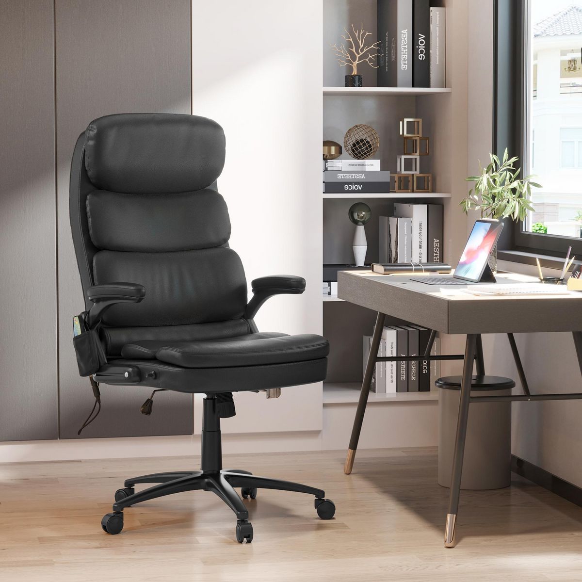 VINSETTO Vinsetto Fauteuil de bureau direction massant 6 points grand confort dossier inclinable hauteur réglable pivotant revêtement synthétique noir