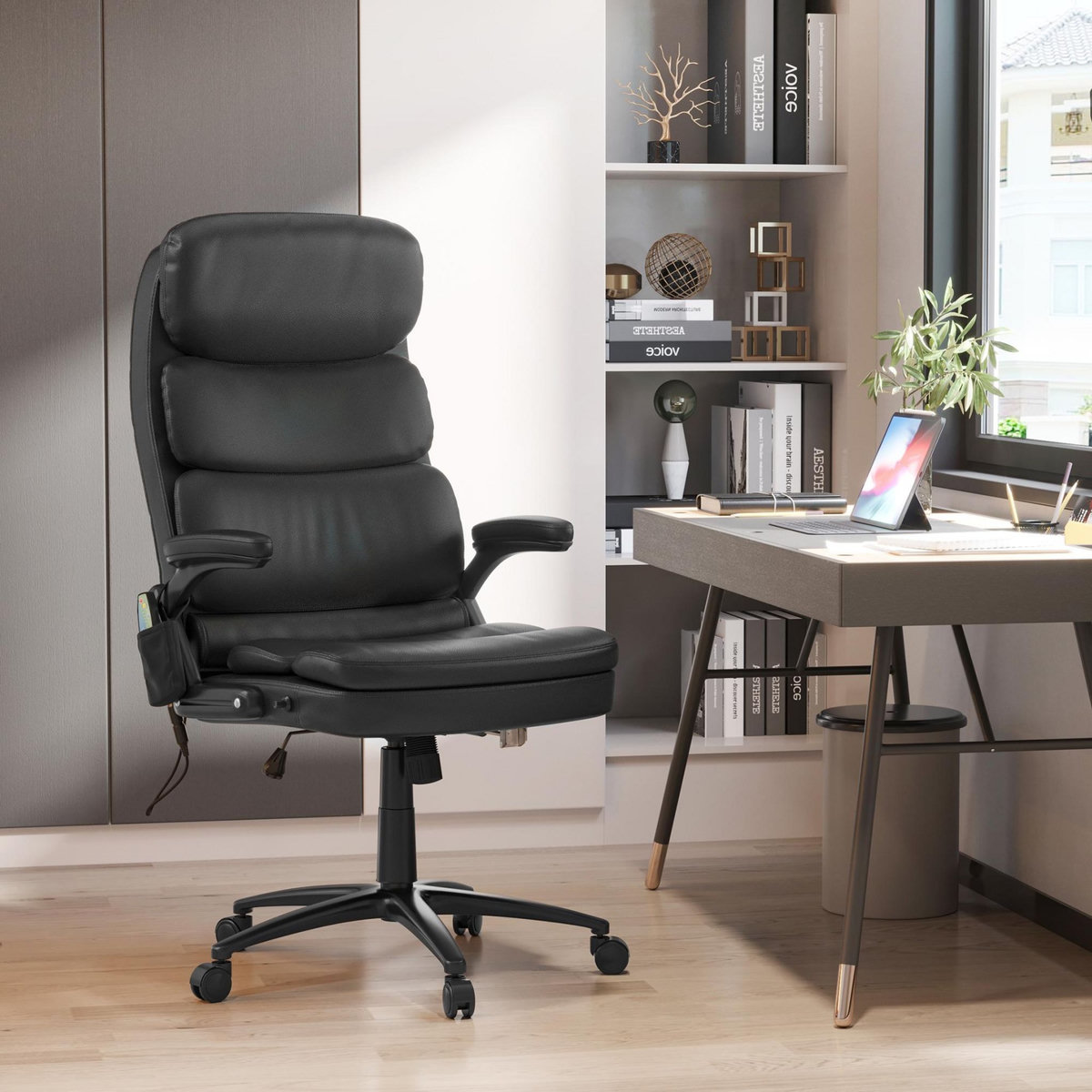 VINSETTO Vinsetto Fauteuil de bureau direction massant 6 points grand confort dossier inclinable hauteur réglable pivotant revêtement synthétique noir