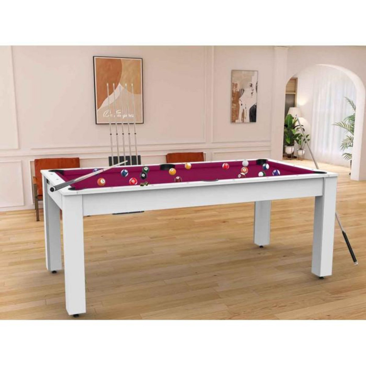 Paris Prix Table de Billard Convertible  Oregon  213cm Blanc & Prune