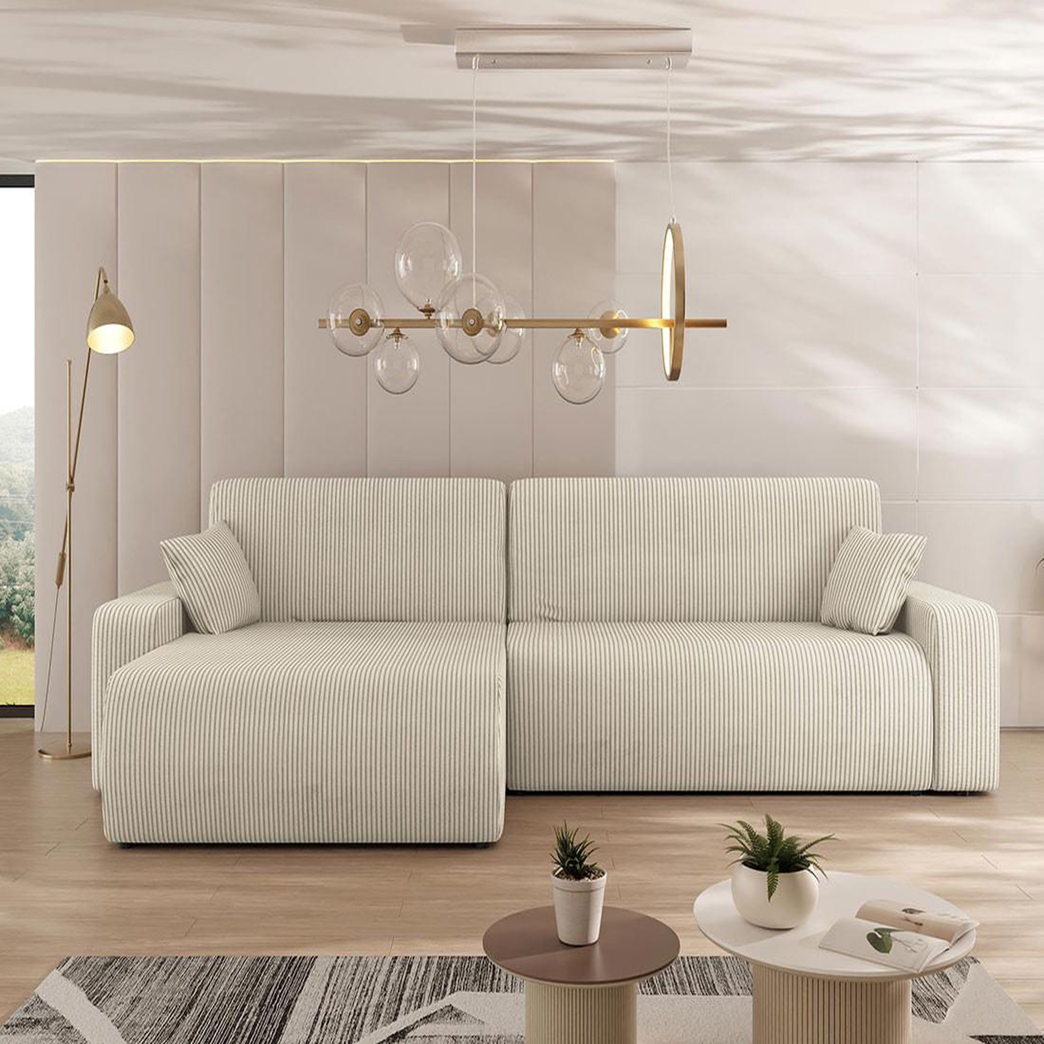 Voir la diapositive 3 : BEST MOBILIER Artemisa - canapé d'angle réversible 5 places convertible avec coffre en velours côtelé
