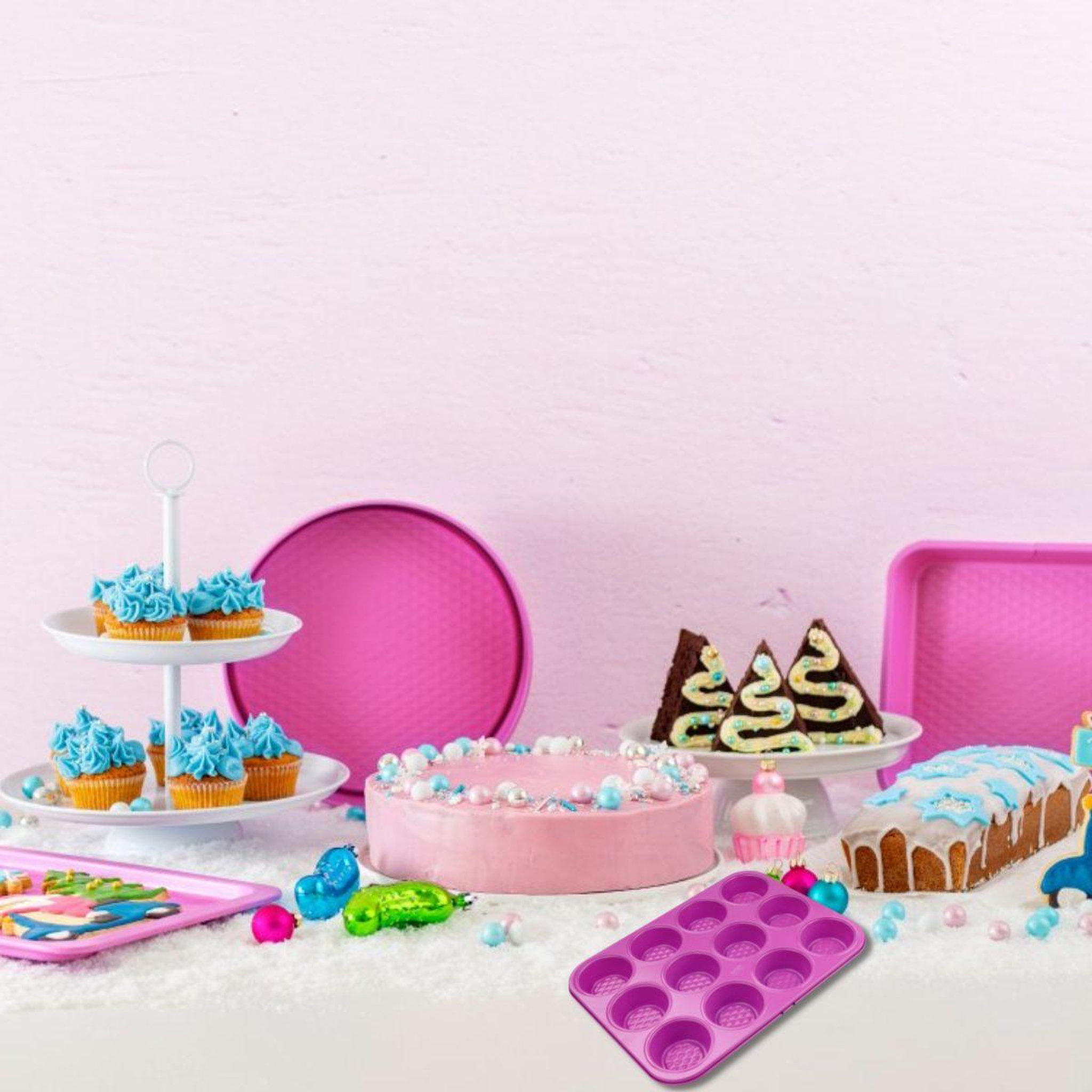 Voir la diapositive 2 : TASTY Ensemble de 4 moules fuchsia de 23 à 38 cm tasty pâtisserie