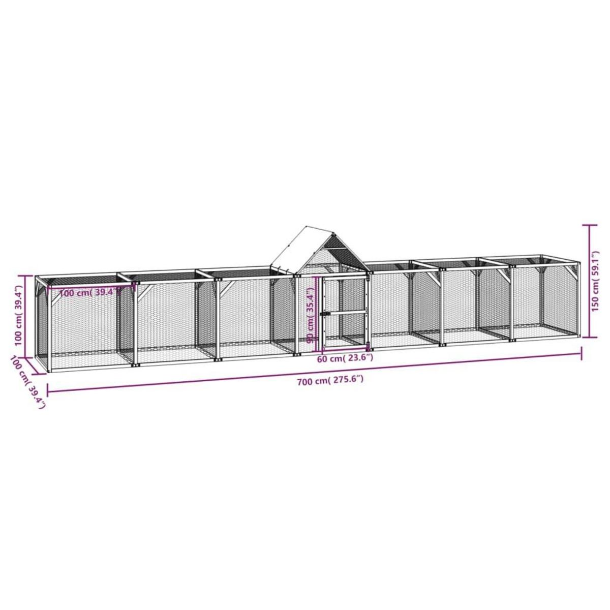 VIDAXL Poulailler 700x100x150 cm Bois de pin massif impregne
