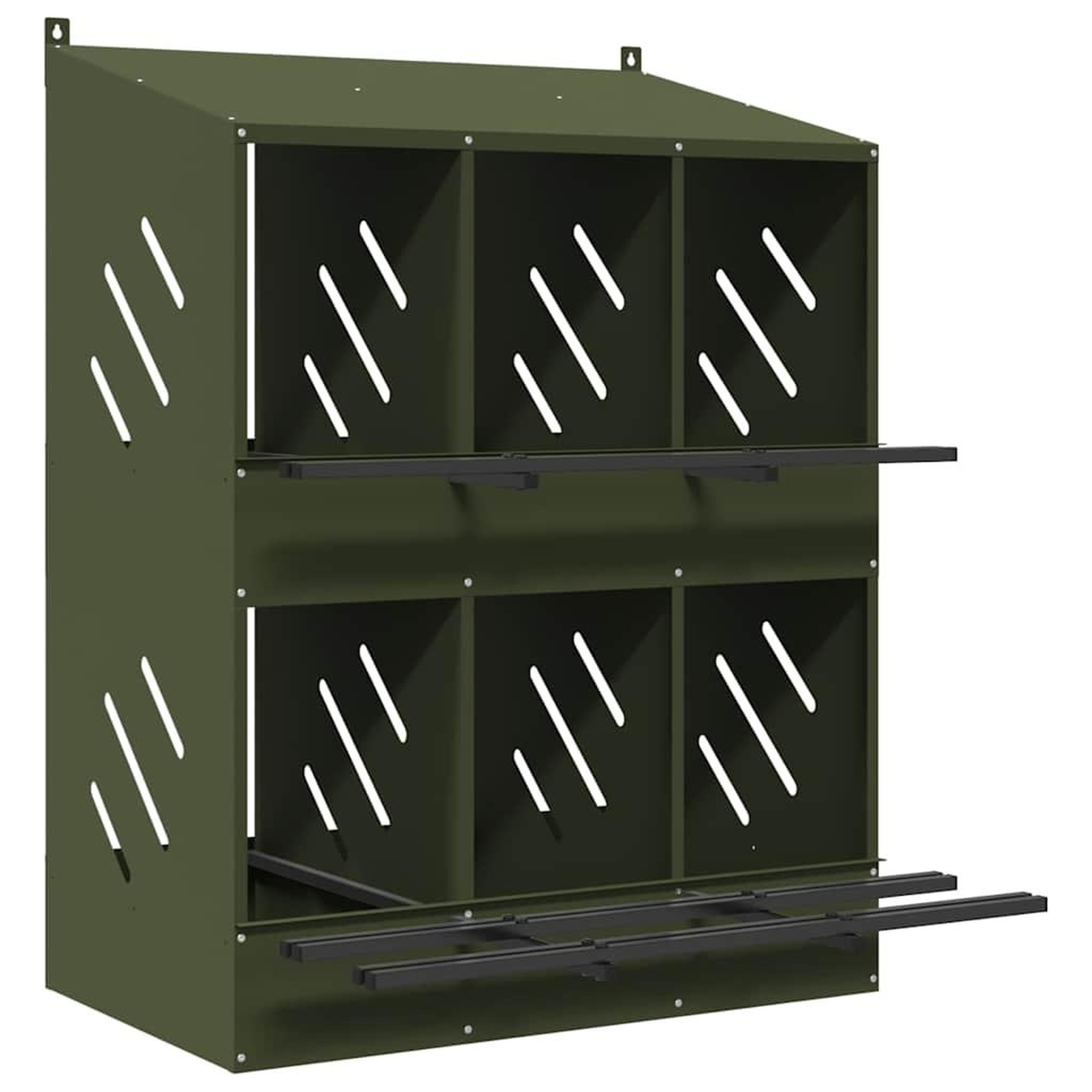 Voir la diapositive 2 : VIDAXL Nichoir a poules avec 6 compartiments vert olive metal