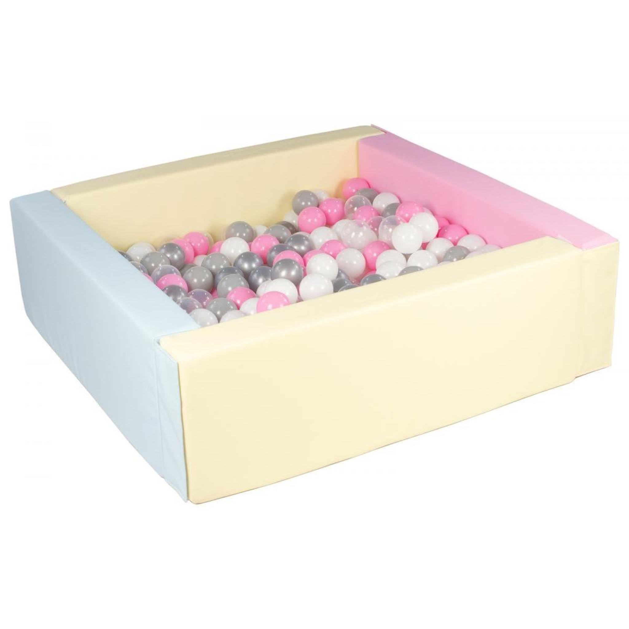 VELINDA Piscine à balles carrée avec 200 balles - bords 3 couleurs/blanc,transparent,rose clair,gris,argent