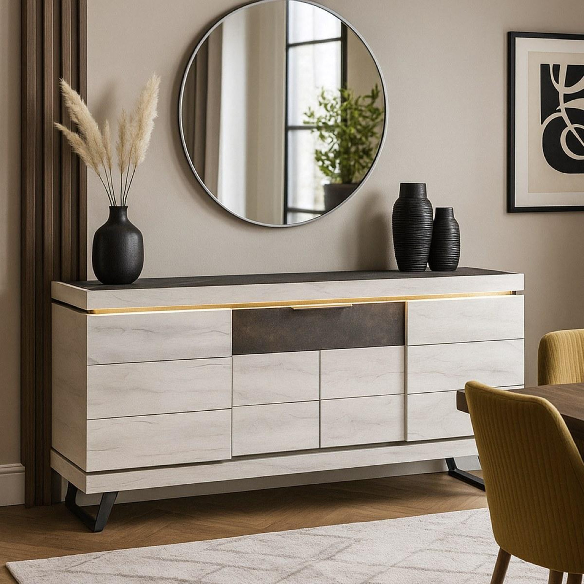 Voir la diapositive 2 : JLC KREATION Buffet contemporain chêne blanchi 4 portes 225cm gilda