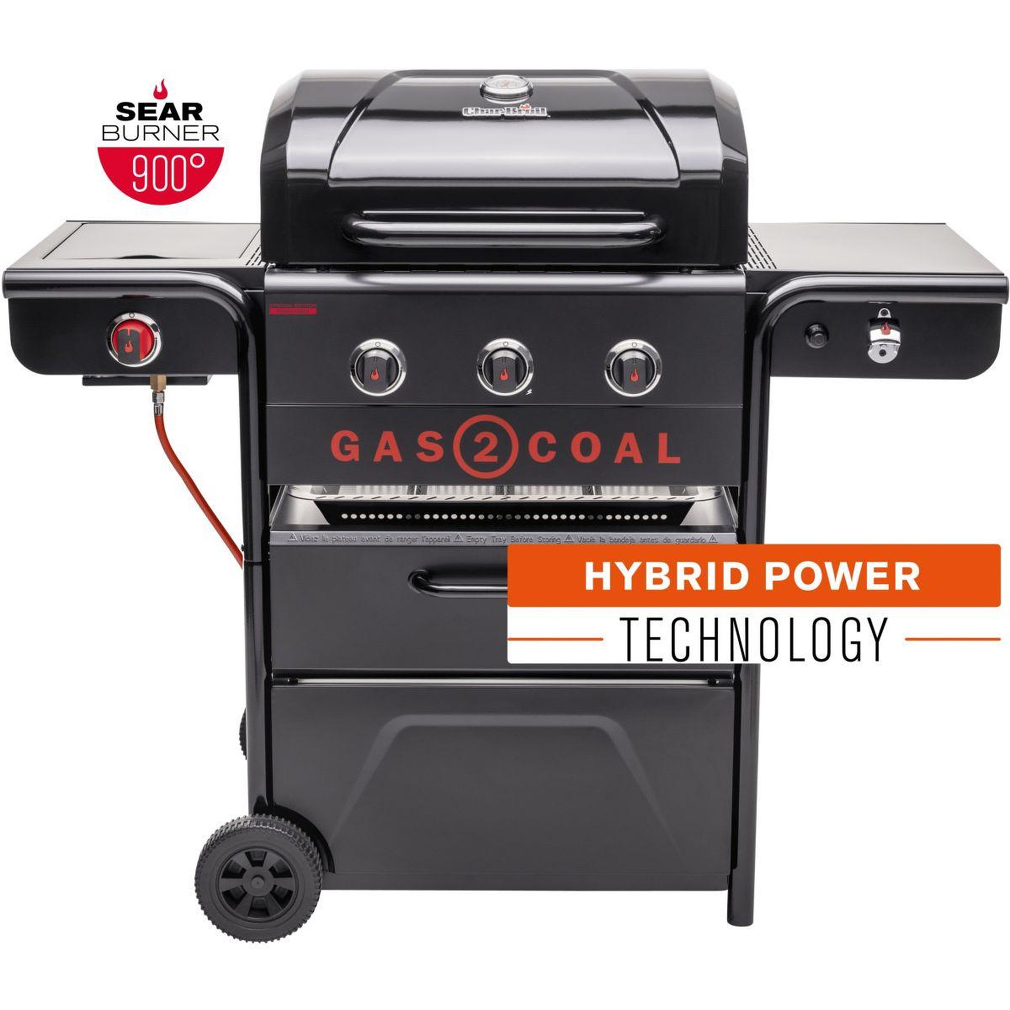 Voir la diapositive 3 : CHAR BROIL Barbecue gaz gas2coal 2.0 special edition,sur chariot, 4 brûleurs dont 1 latéral, surface de cuisson 64 x 45 cm