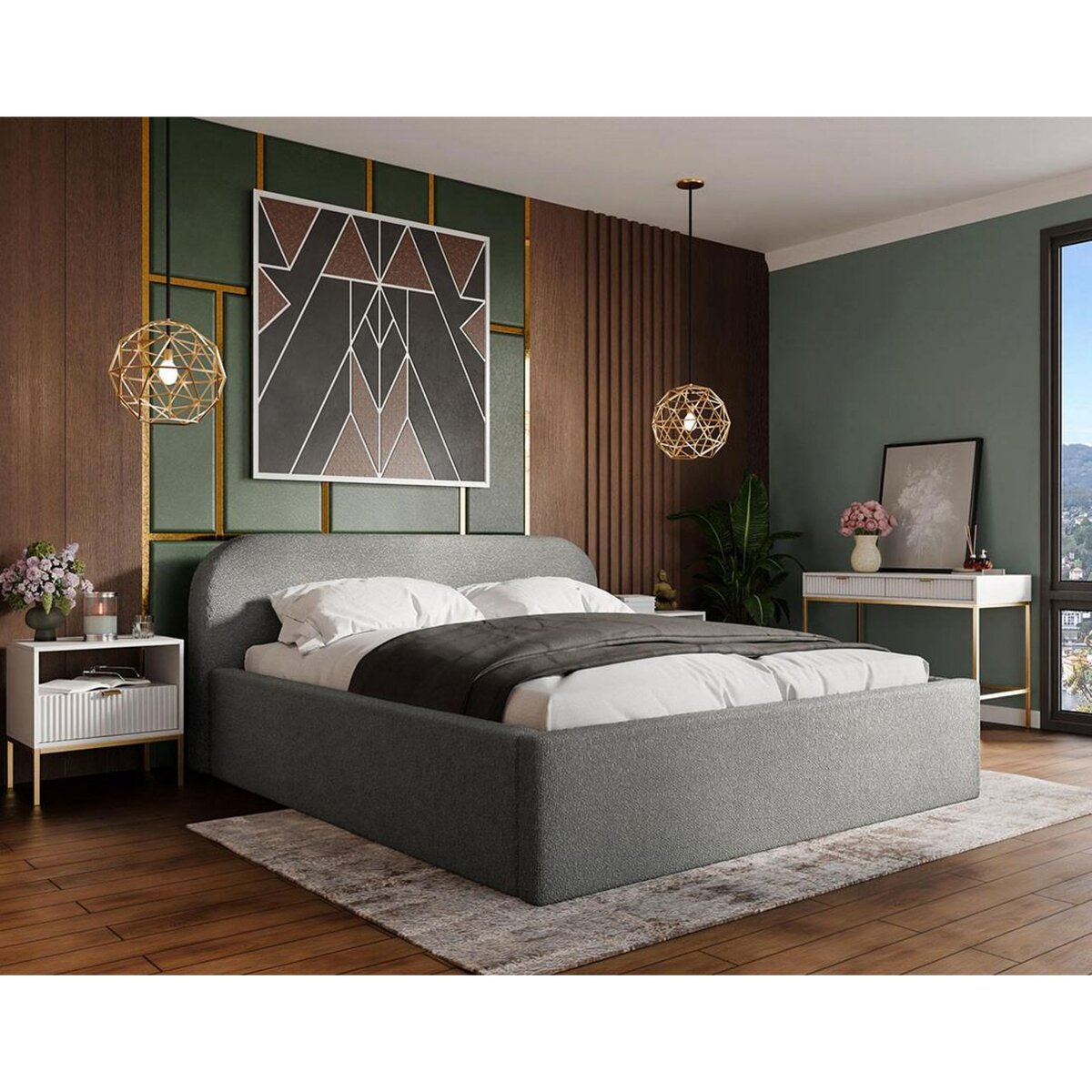 BEST MOBILIER Orane - lit coffre - 140x200 cm - en tissu bouclette