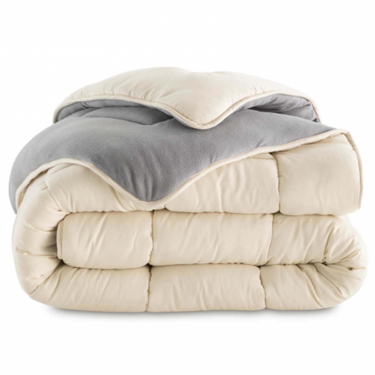 ID MARKET Couette 200x200 CM ZOE polaire biface gris et crème 400 gr