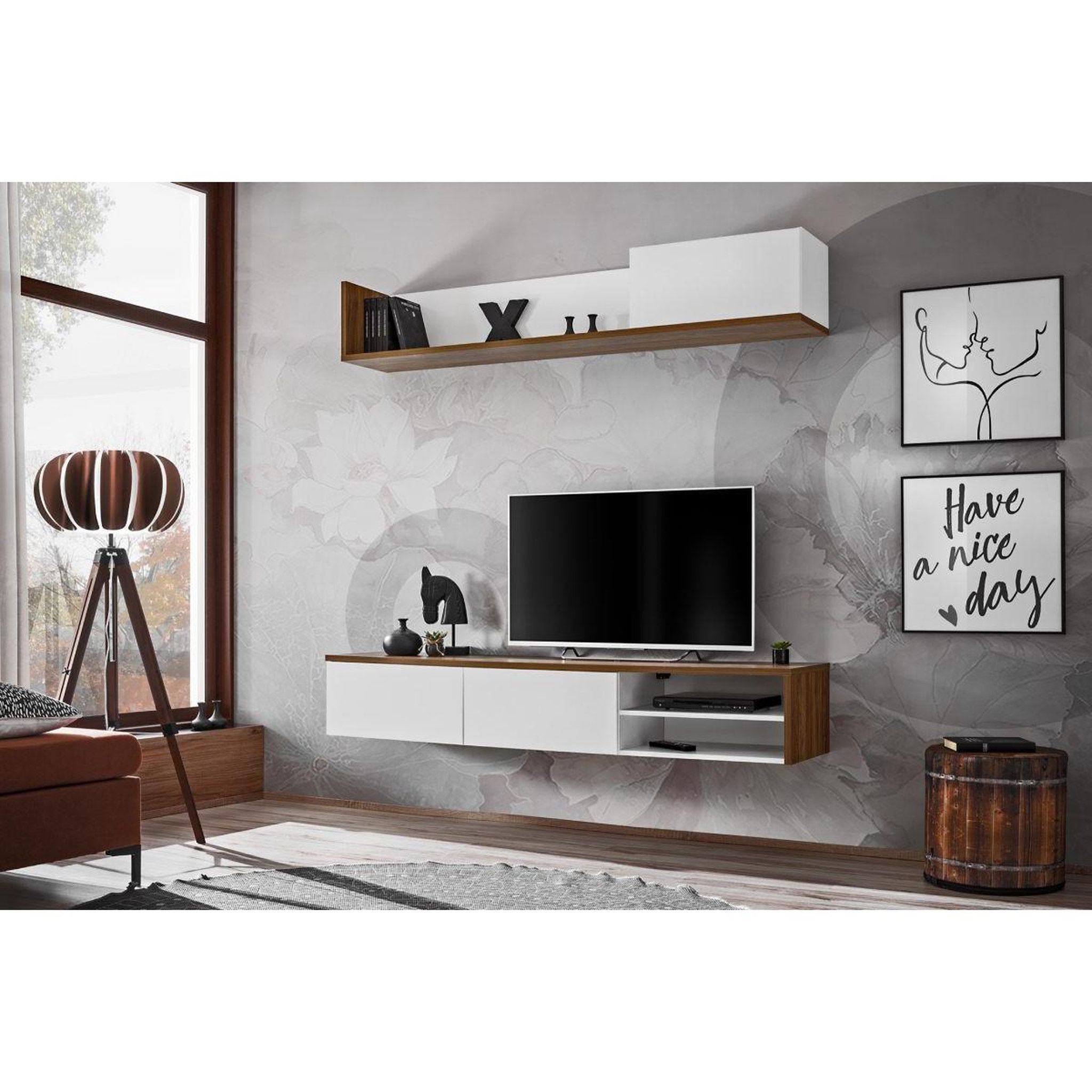 Voir la diapositive 2 : Paris Prix Ensemble meuble tv  dallas  180cm blanc & chêne