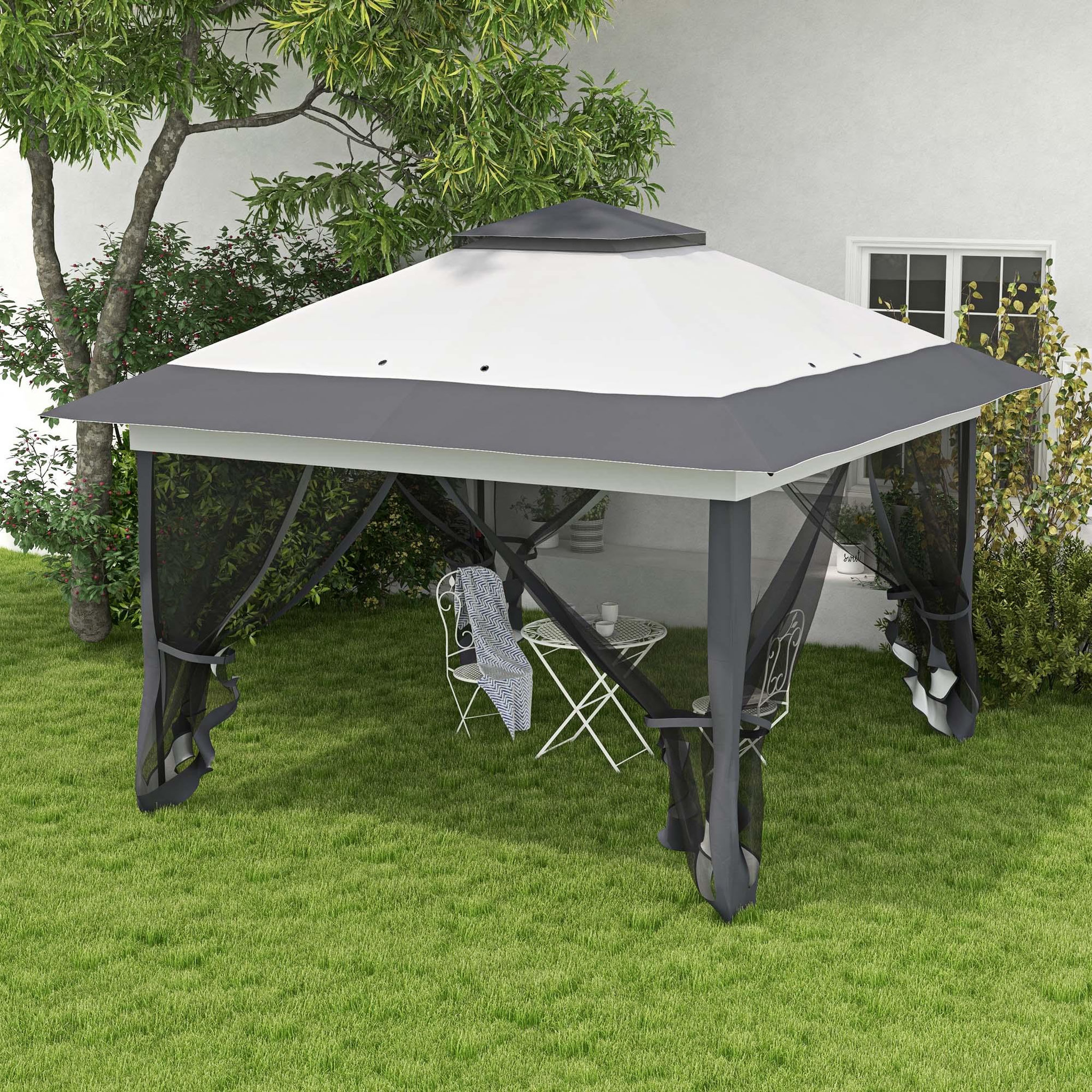 Voir la diapositive 2 : OUTSUNNY Tonnelle barnum de jardin pop-up pliant 3,64L x 3,64l x 2,98H m acier polyester moustiquaires + sac de transport à roulettes gris