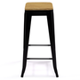 Voir la diapositive 3 : ID MARKET Lot de 4 tabourets de bar LENY métal noir mat assise bois empilable aspect brut factory