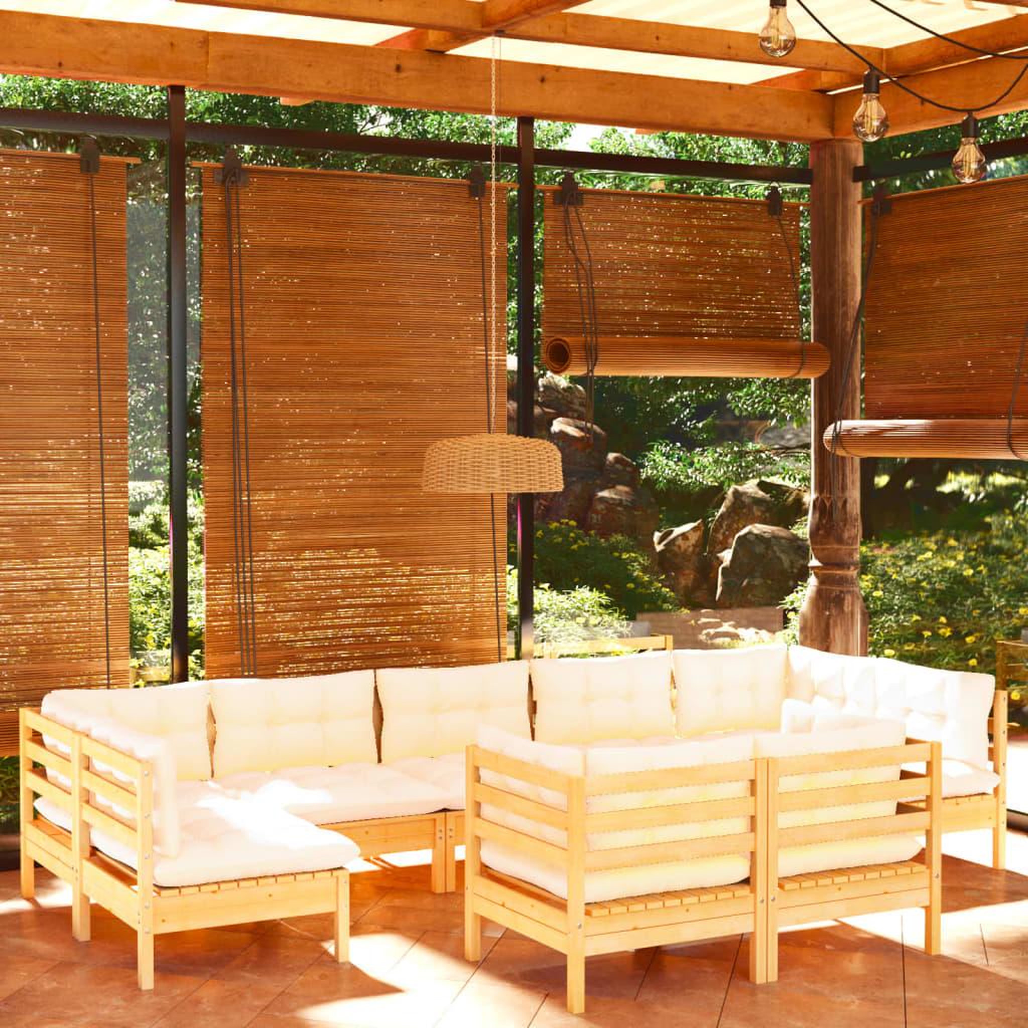 Voir la diapositive 1 : VIDAXL Salon de jardin 9 pcs avec coussins creme bois de pin massif